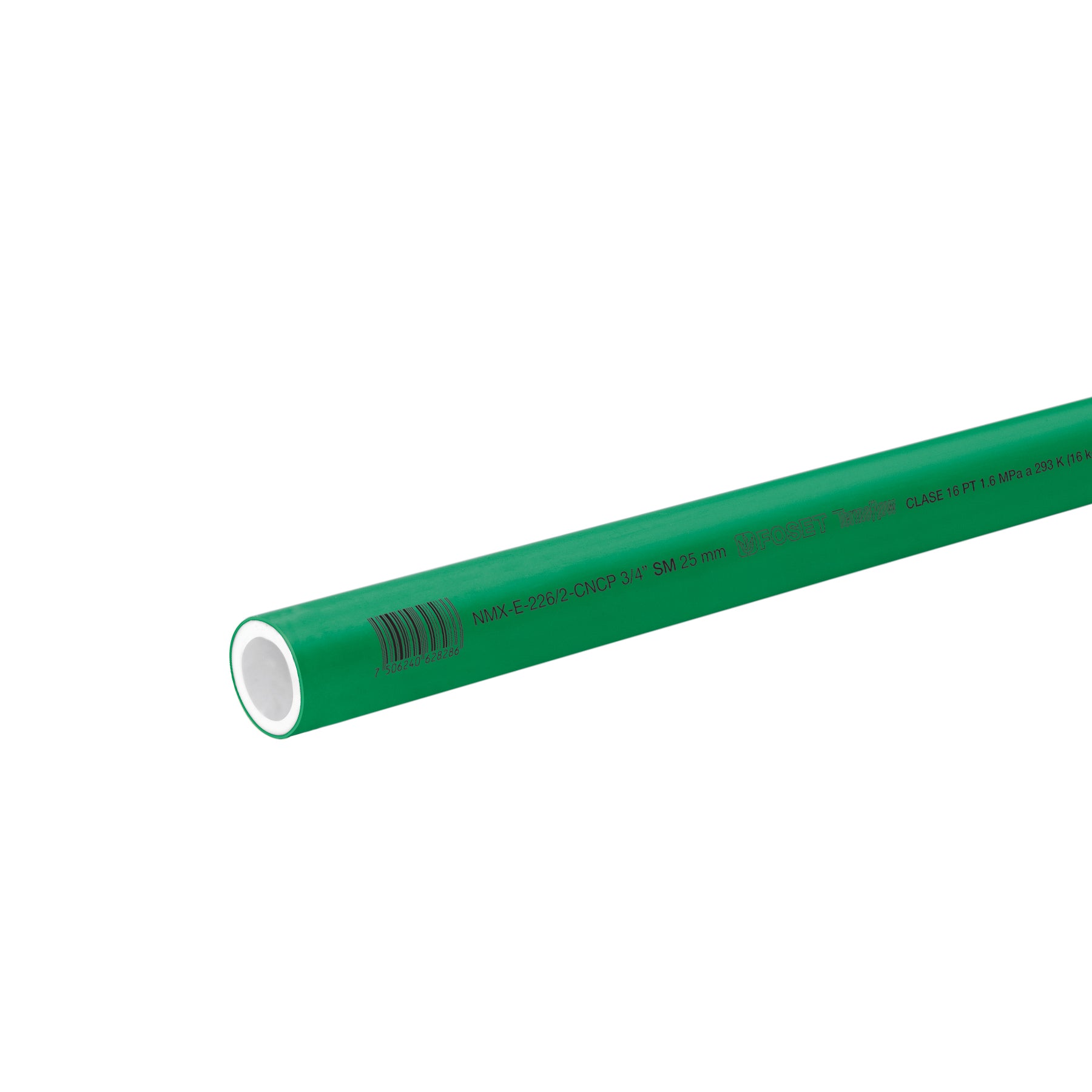 Tubo de 25mm (3/4") PPR hidráulico, 4m, 0.9kg, Foset