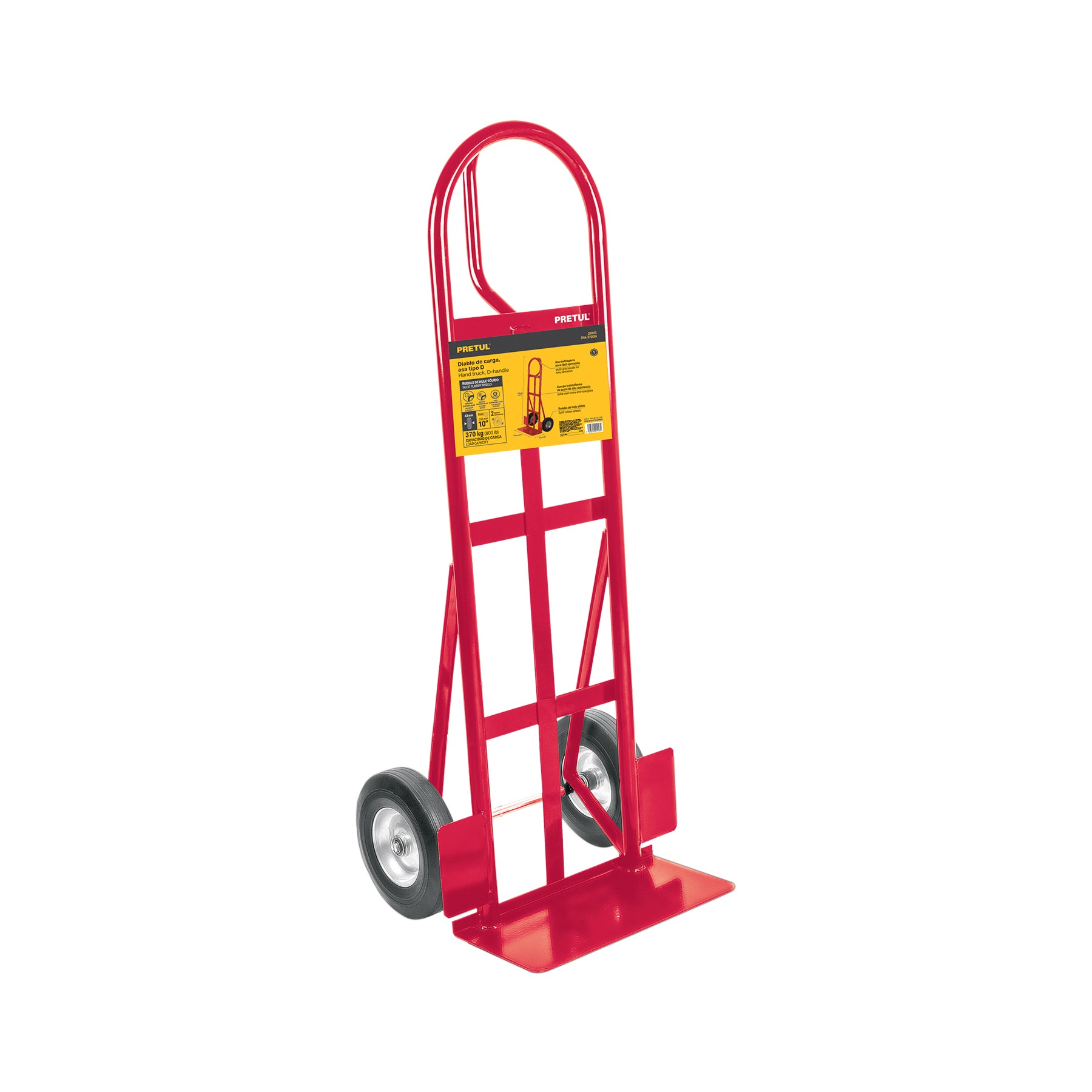 Diablo de carga de 370 kg, ruedas sólidas hule, asa tipo D