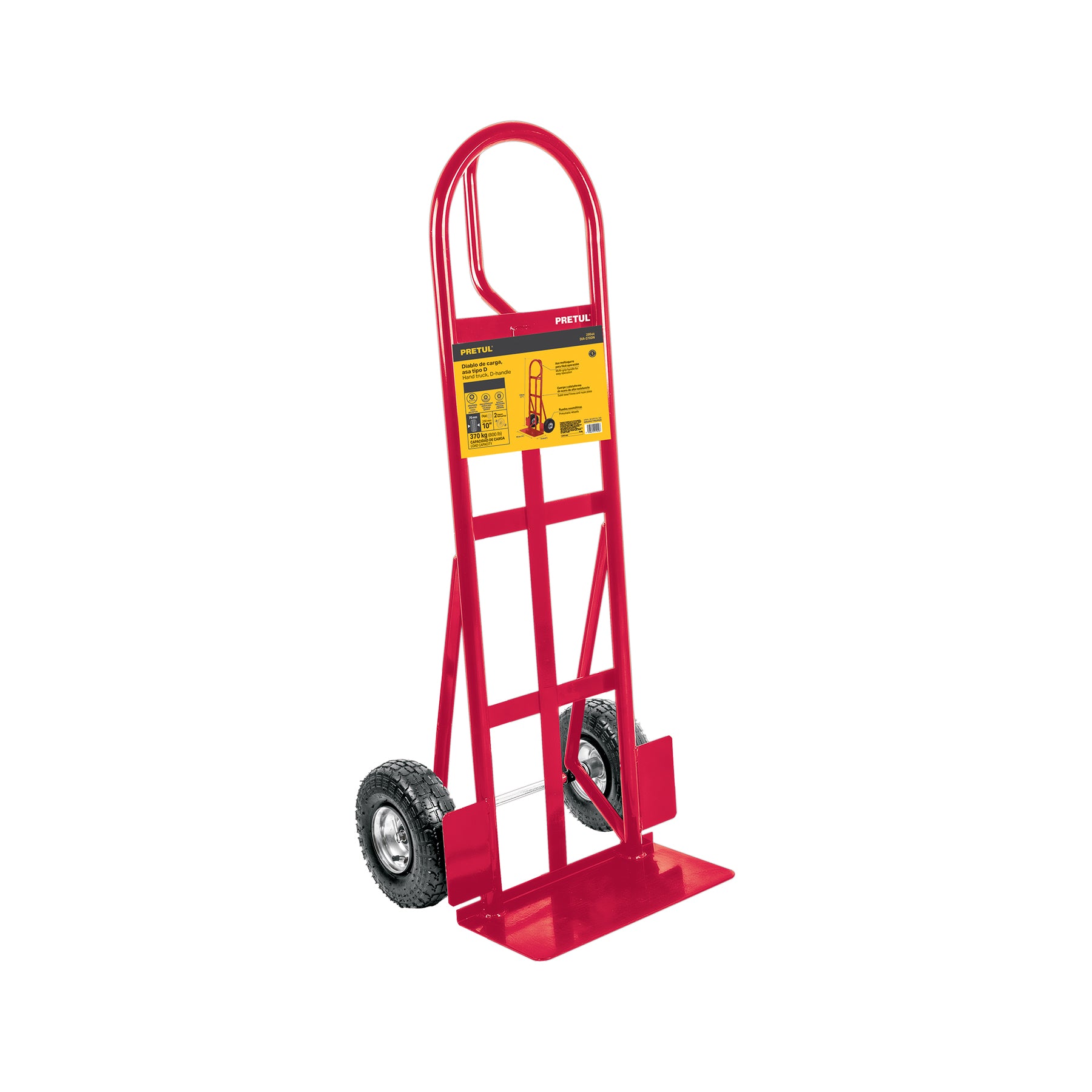 Diablo de carga de 370 kg, ruedas neumáticas, asa tipo D
