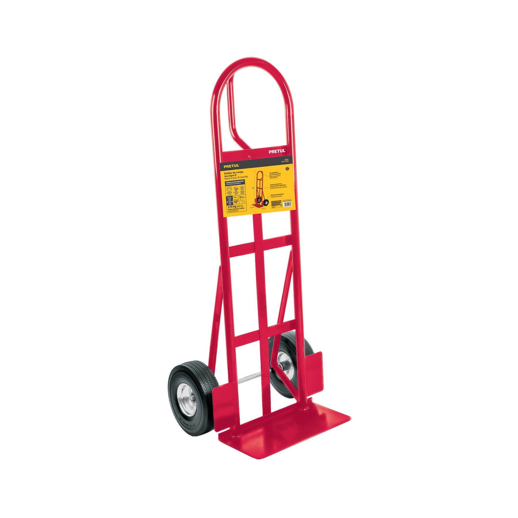 Diablo de carga de 370 kg, ruedas sólidas PU, asa tipo D