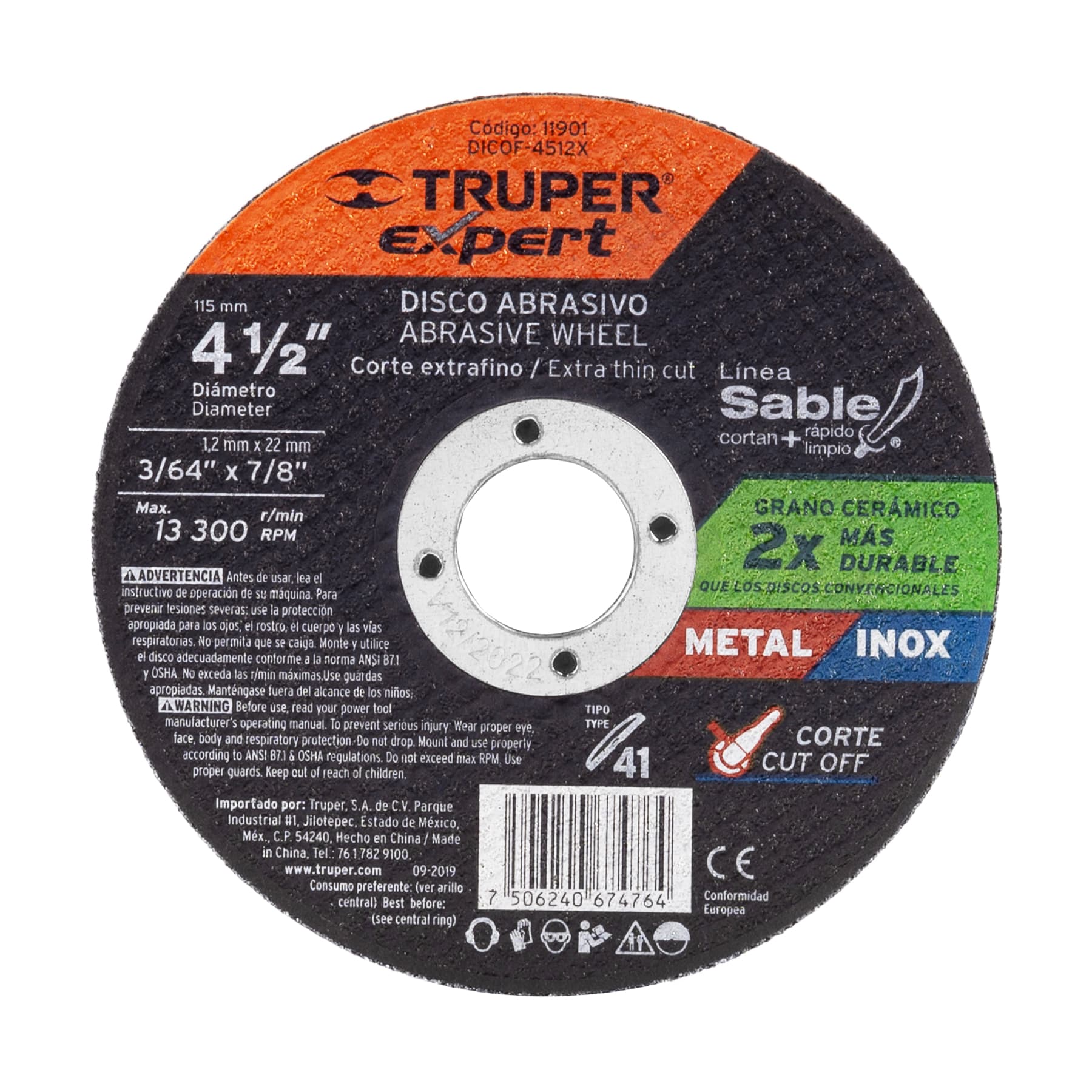 Disco Tipo 41 de 4-1/2" x 1.2 mm corte fino de metal, Expert