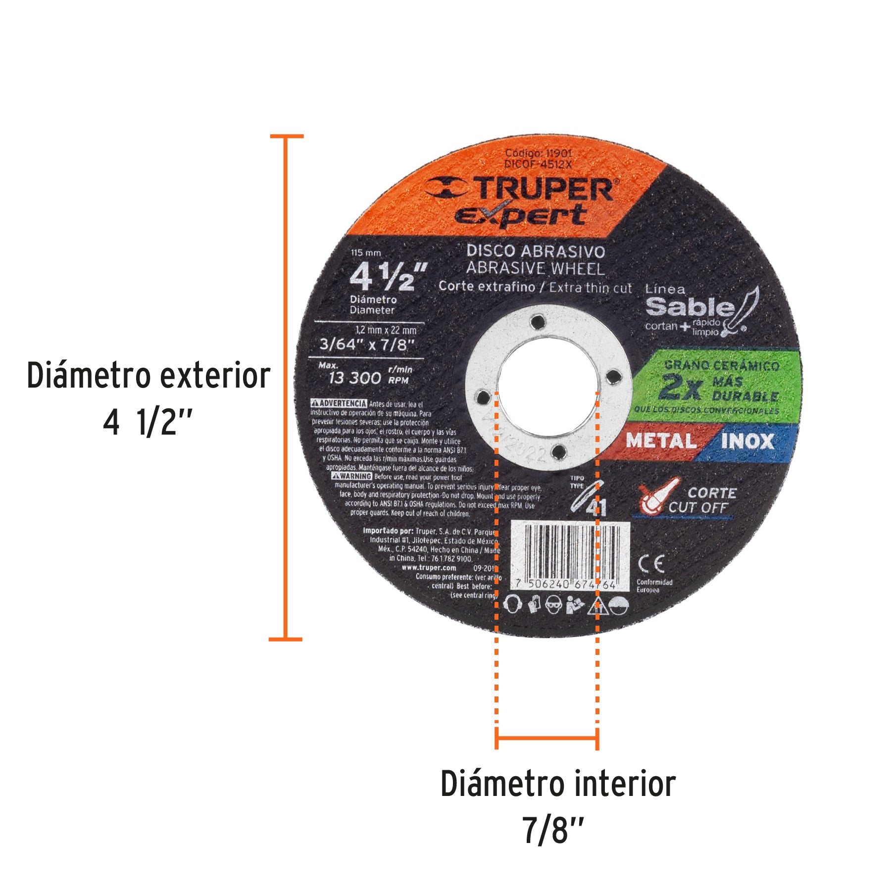 Disco Tipo 41 de 4-1/2" x 1.2 mm corte fino de metal, Expert