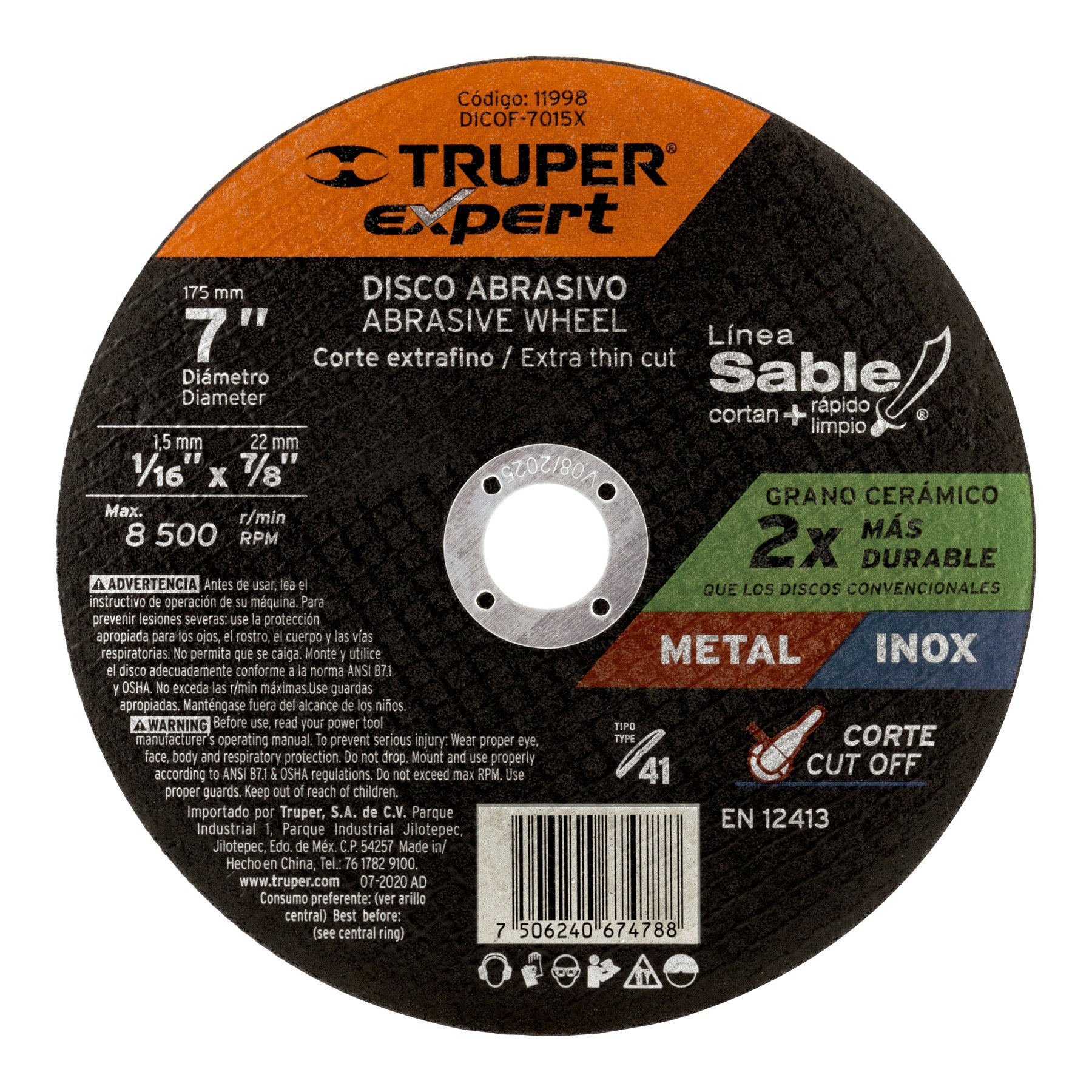 Disco Tipo 41 de 7" x 1.5 mm corte fino de metal, Expert