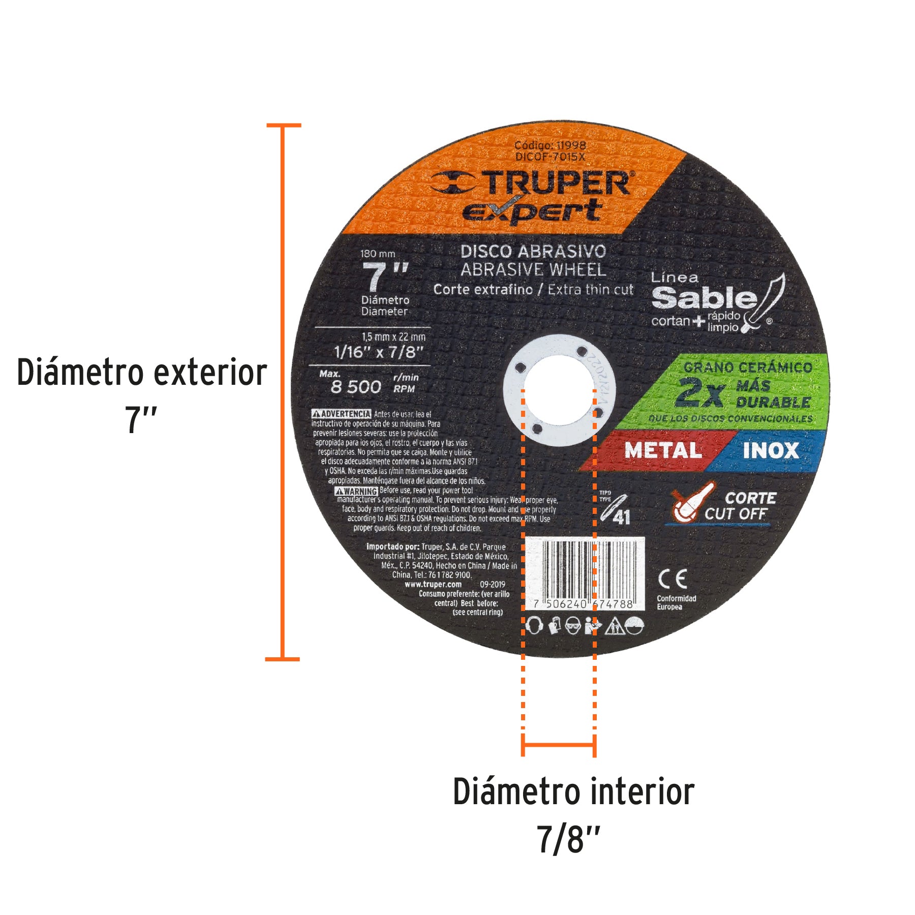 Disco Tipo 41 de 7" x 1.5 mm corte fino de metal, Expert