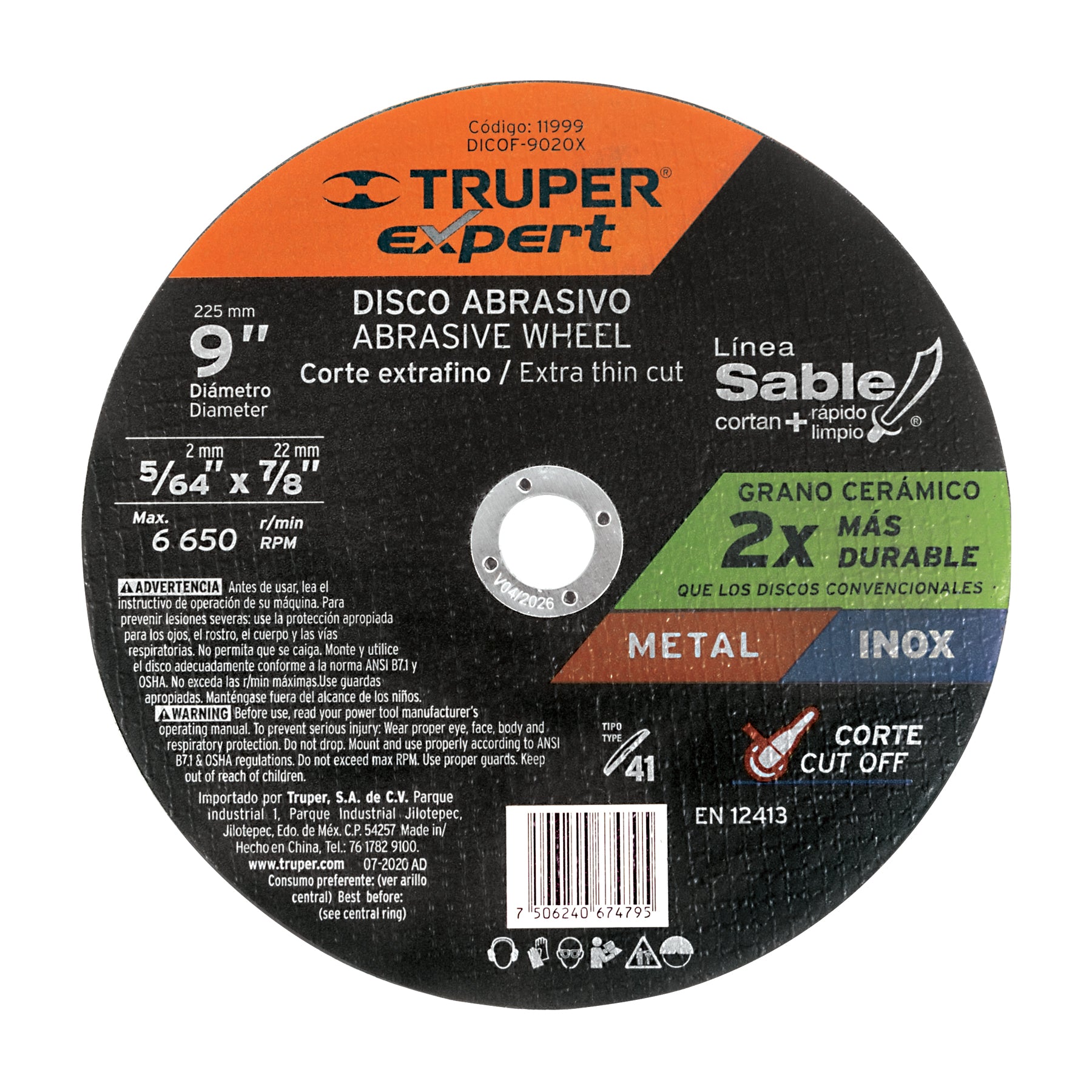 Disco Tipo 41 de 9" x 2 mm corte fino de metal, Expert