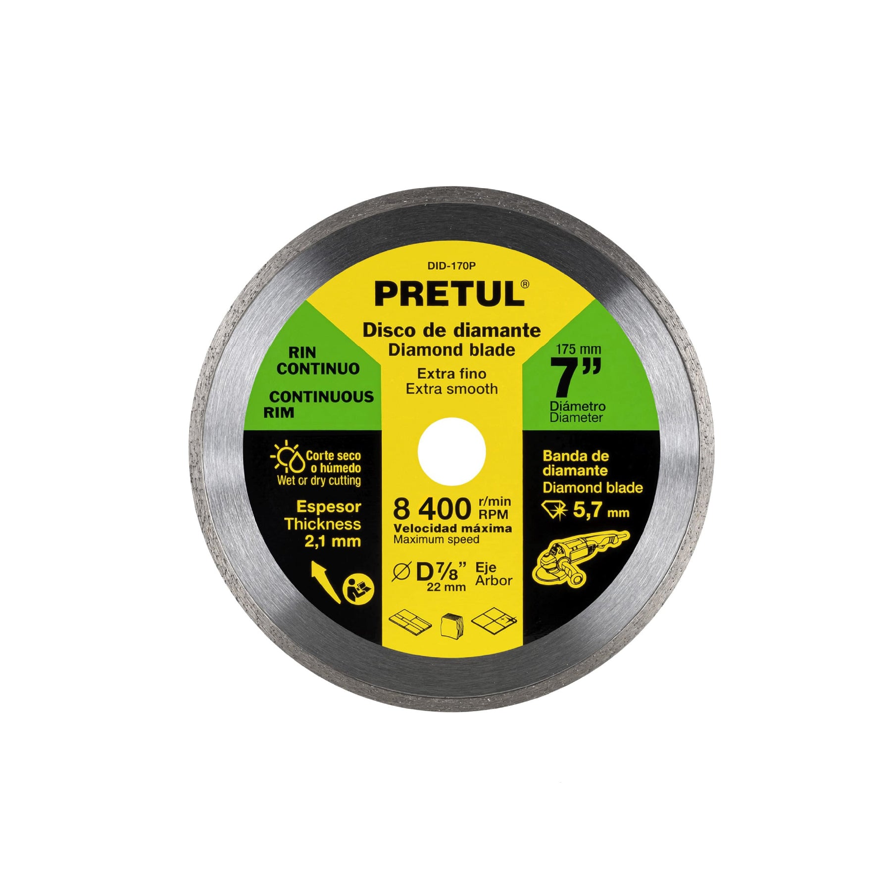 Disco de diamante de 7" x 2.1 mm, rin continuo, Pretul