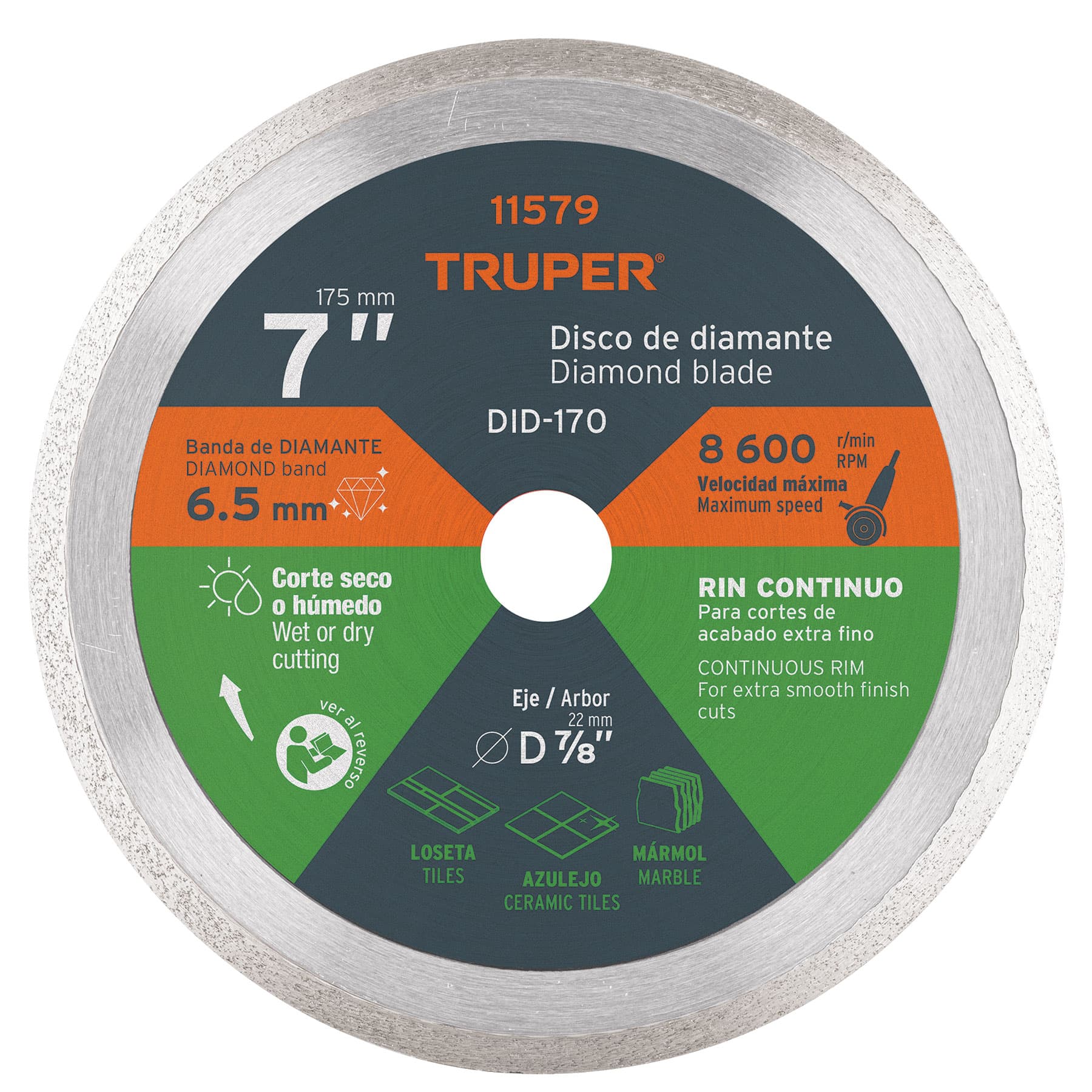 Disco de diamante de 7" x 2.2 mm, rin continuo, Truper