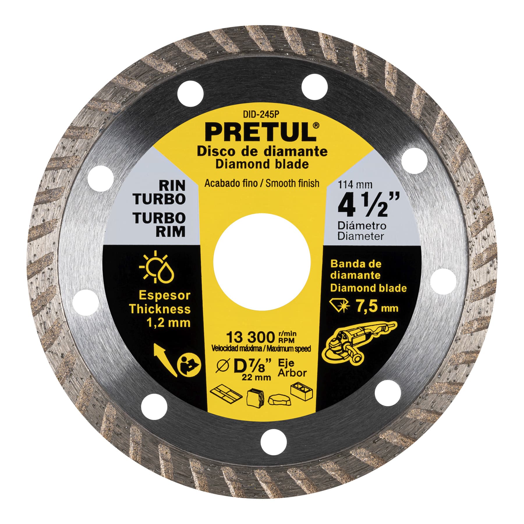 Disco de diamante de 4-1/2" x 1.2 mm, rin turbo, Pretul