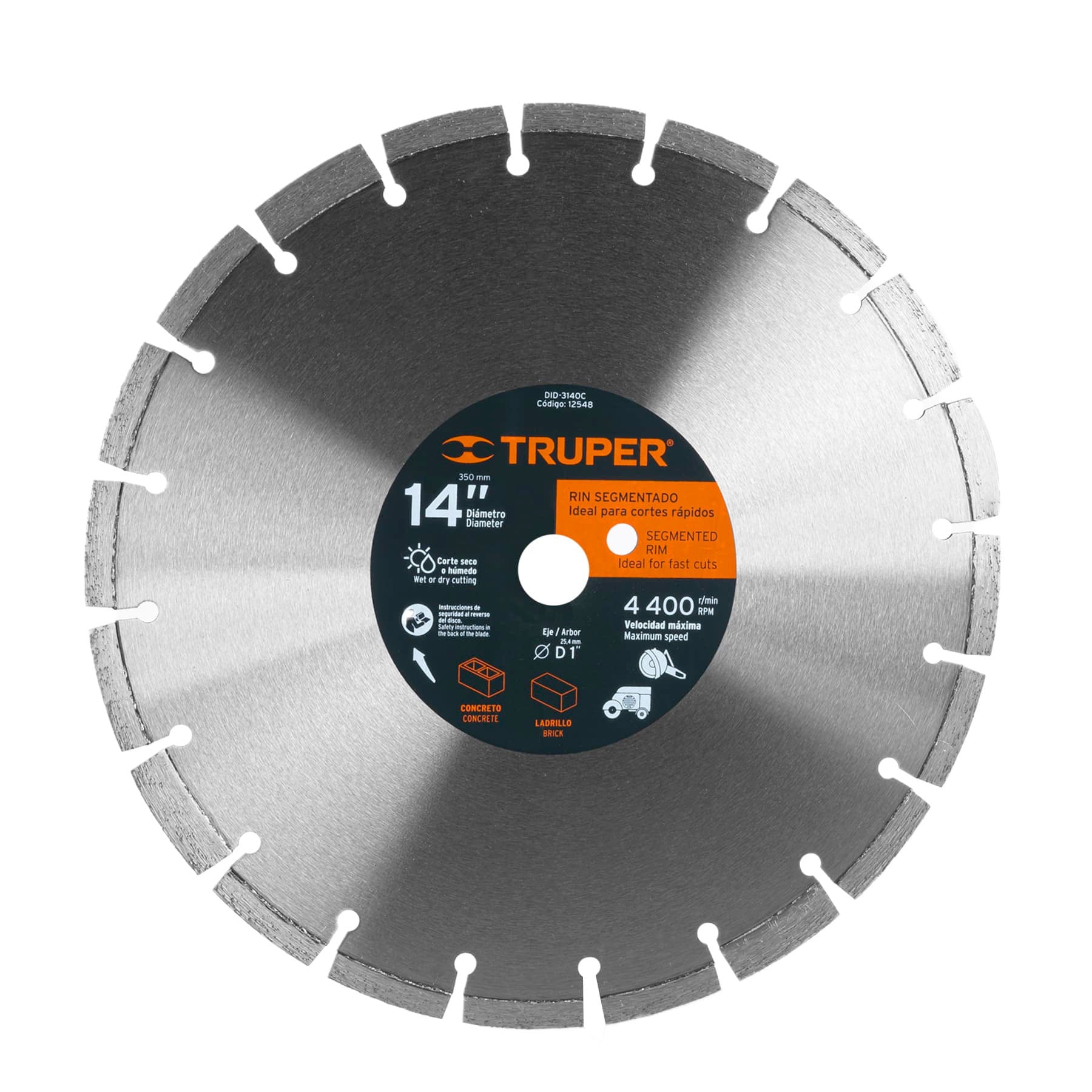 Disco de diamante de 14" x 2.8 mm, corte ladrillo y concreto