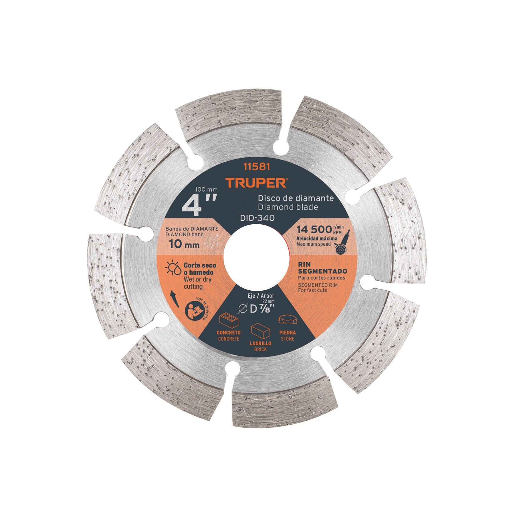 Disco de diamante de 4" x 2.1 mm, rin segmentado, Truper