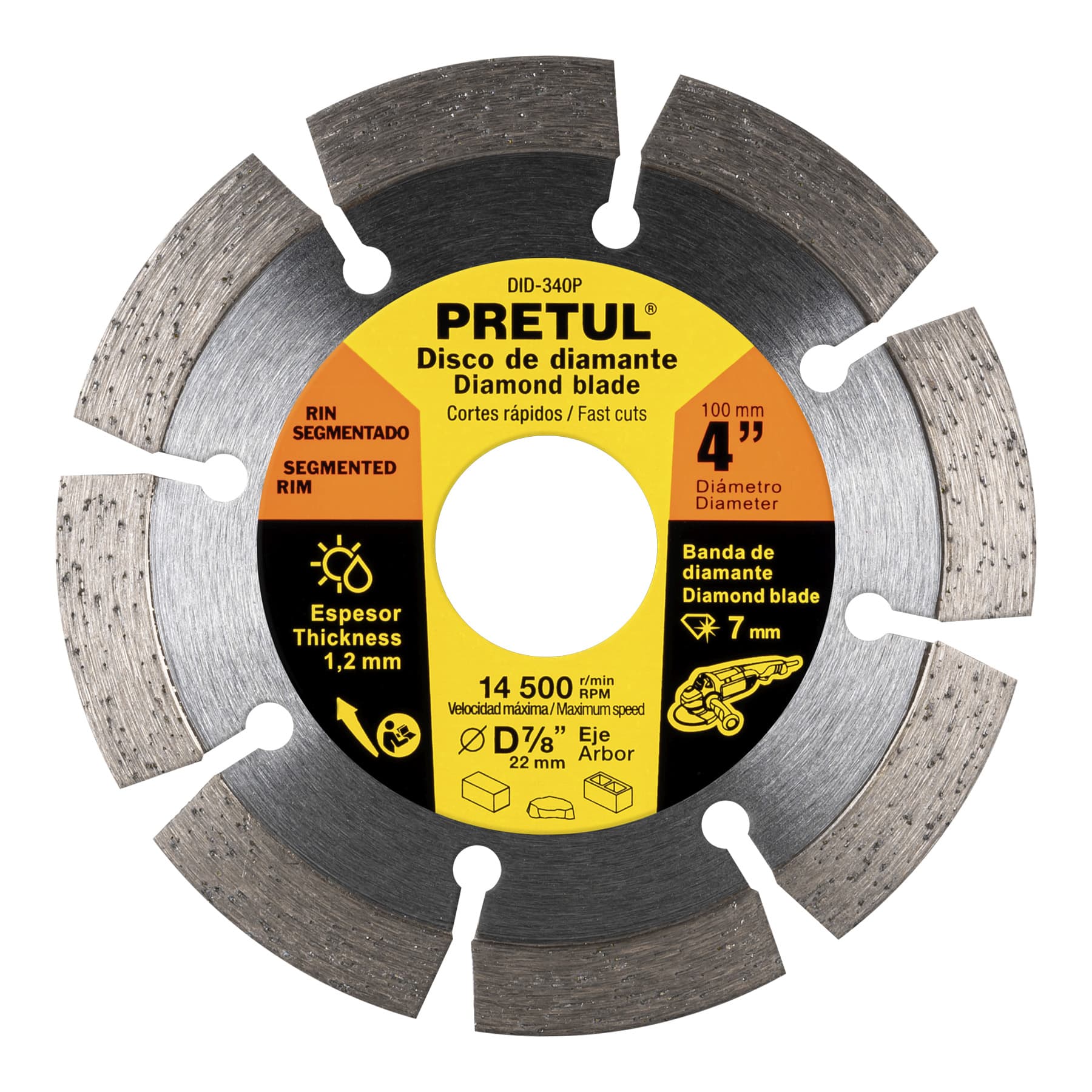 Disco de diamante de 4" x 1.2 mm rin segmentado, Pretul