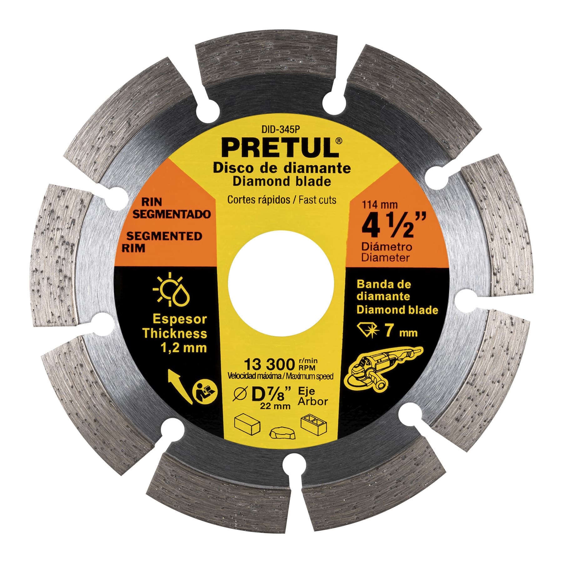 Disco de diamante de 4-1/2" x 1.2 mm rin segmentado, Pretul