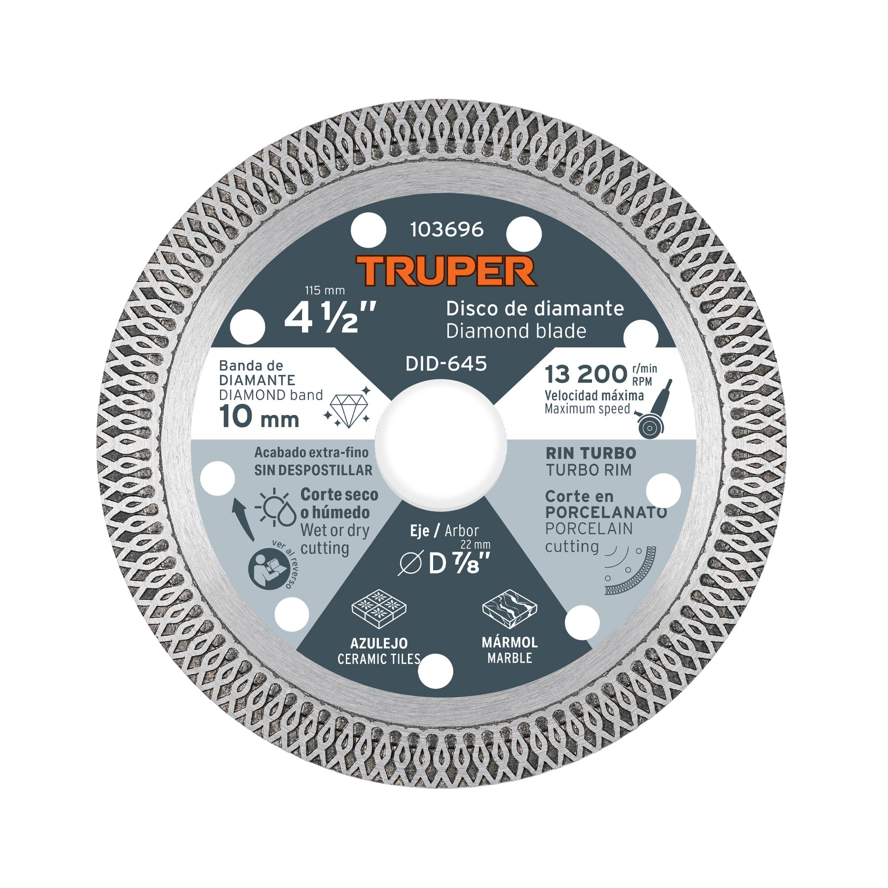 Disco de diamante 4 1/2" corte porcelanato, Truper