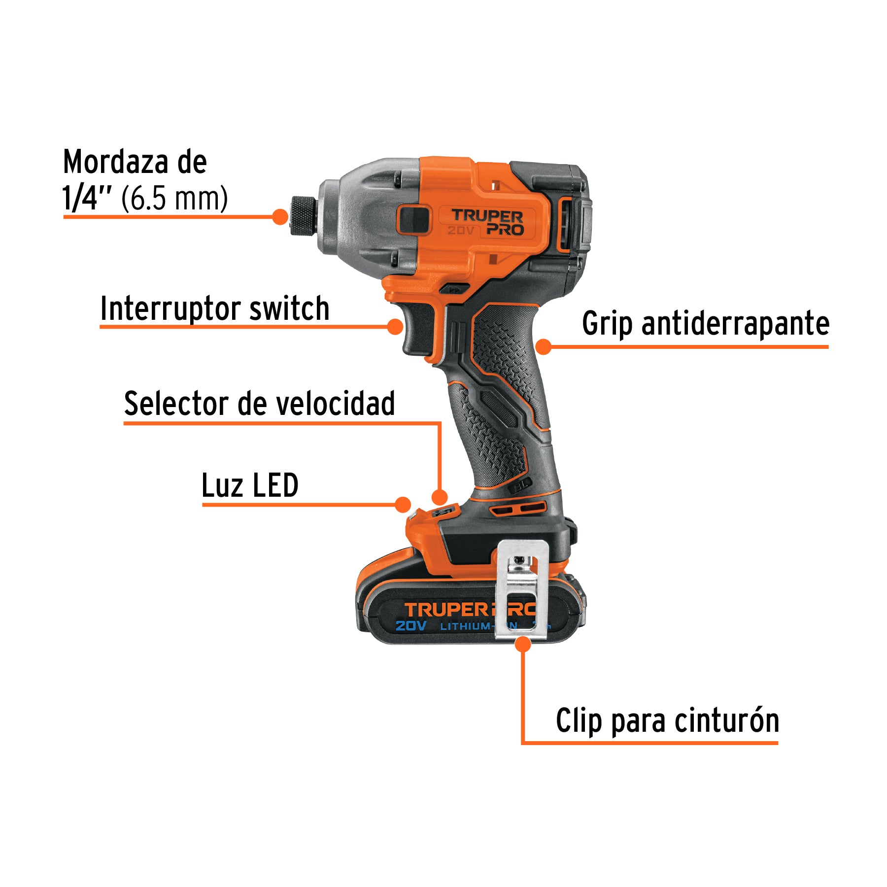 Destornillador de impacto 1/4", 20V, 1 batería 2Ah, PRO