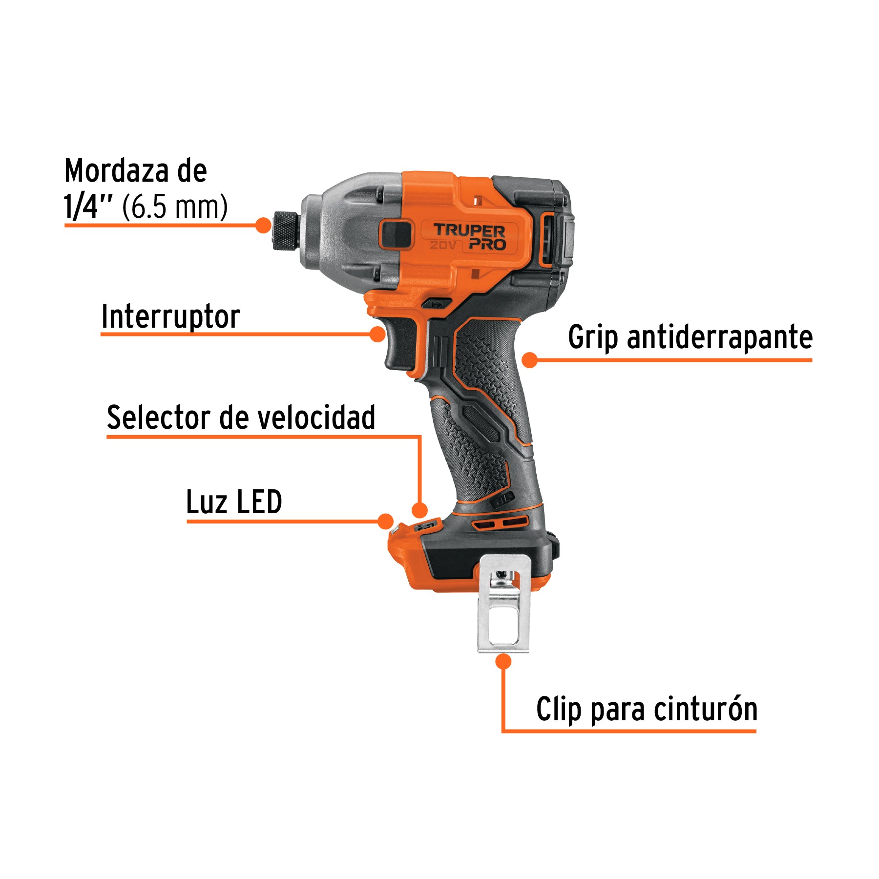 Destornillador de impacto 1/4", 20V, sin accesorios, PRO