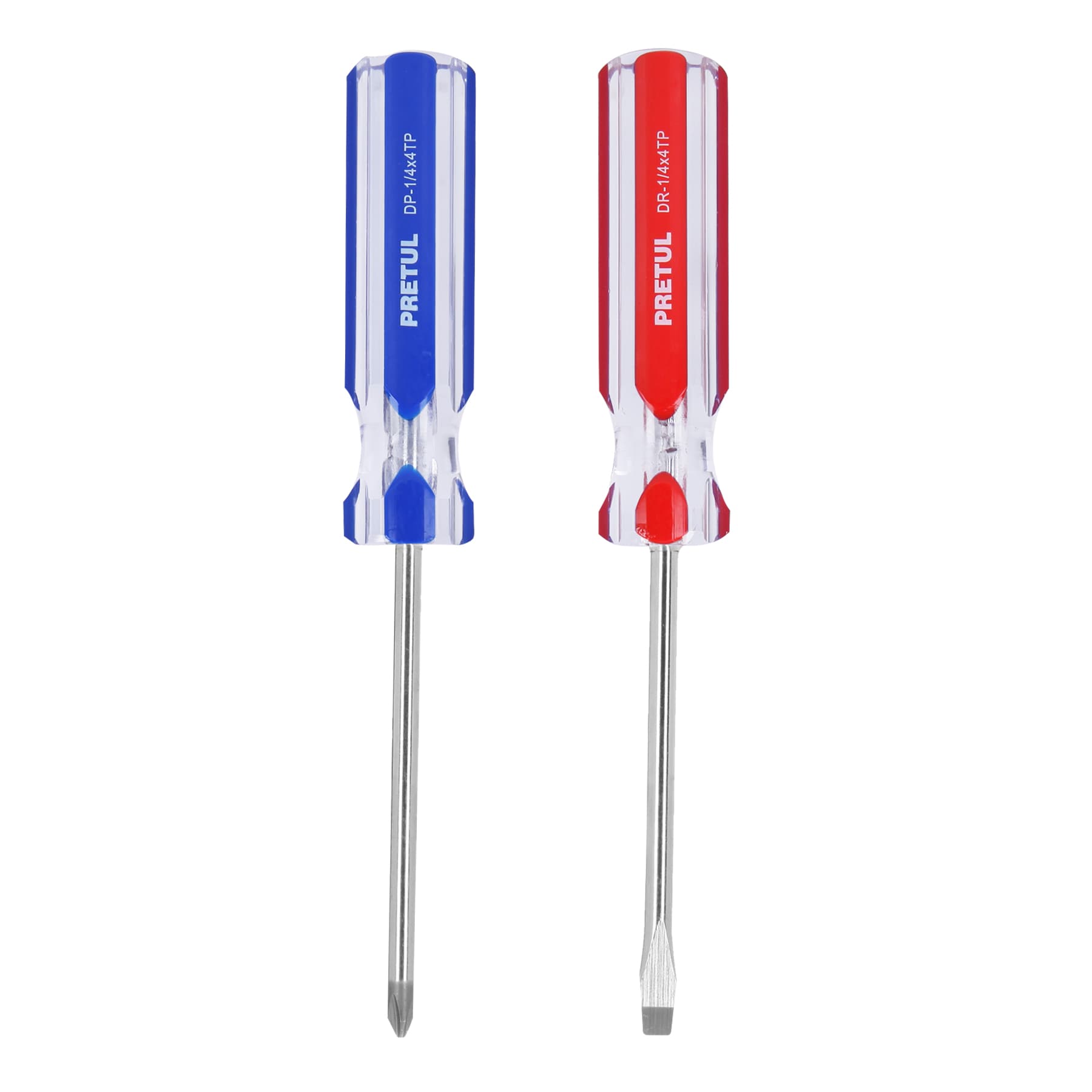 Dúo de desarmadores 1/4 x 4" mango de PVC, Pretul