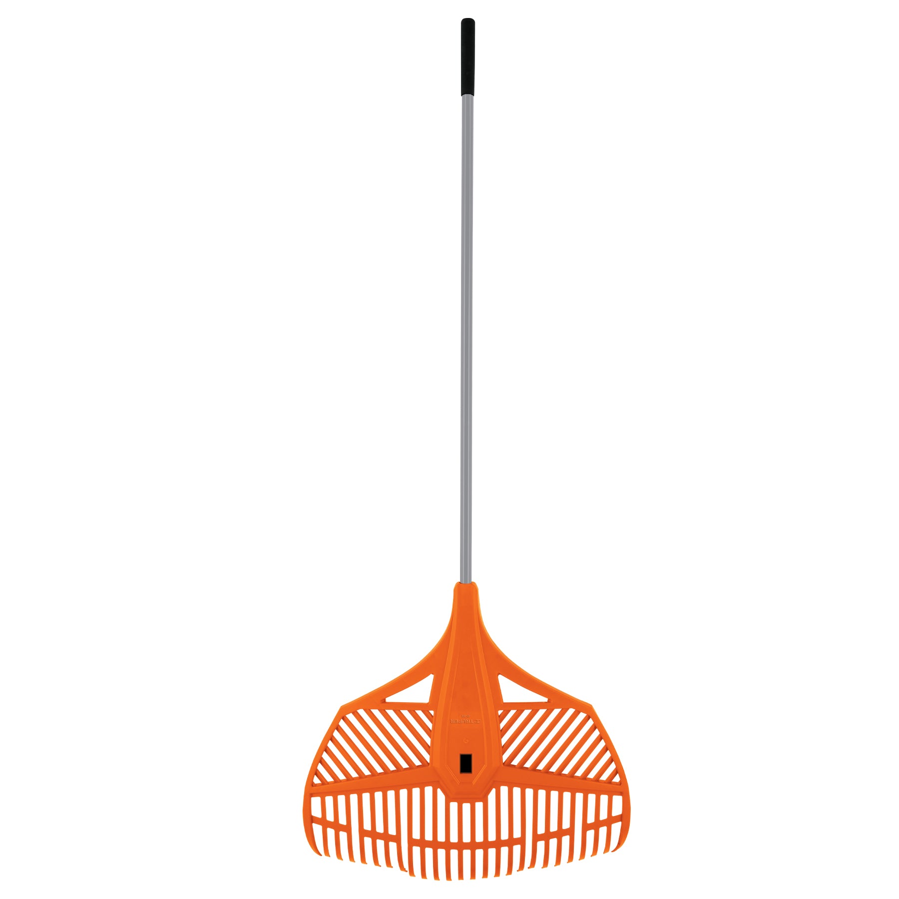 Escoba plástica para jardín, flex. 26 dientes, mango acero 54"
