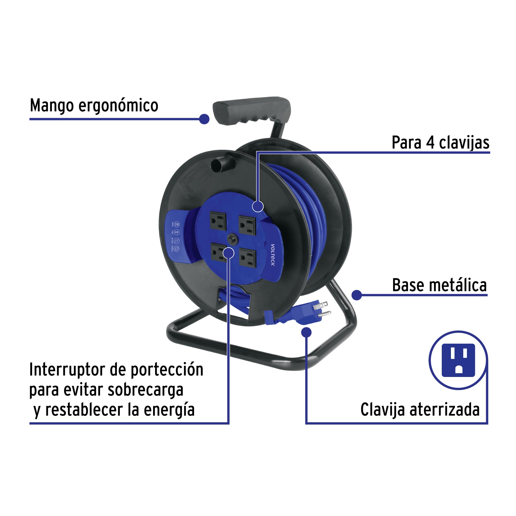 ExtensiÛn reforzada aterrizada, 15 m en carrete, calibre 16
