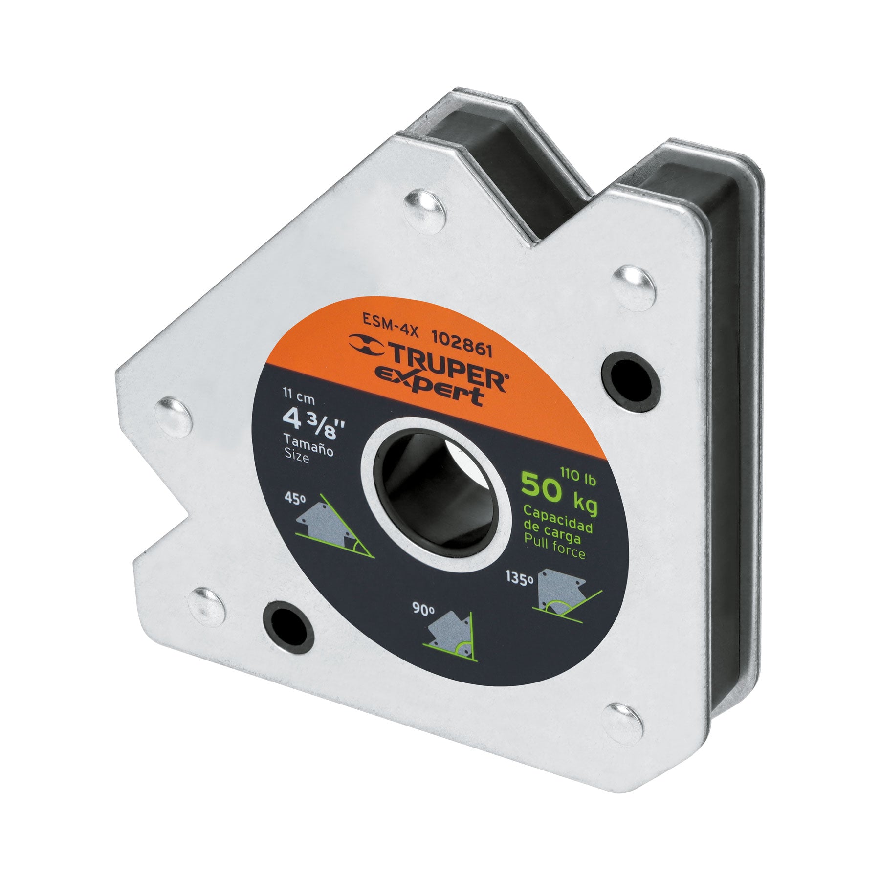 Escuadra magnética 4-3/8" para soldar, capacidad 50 kg