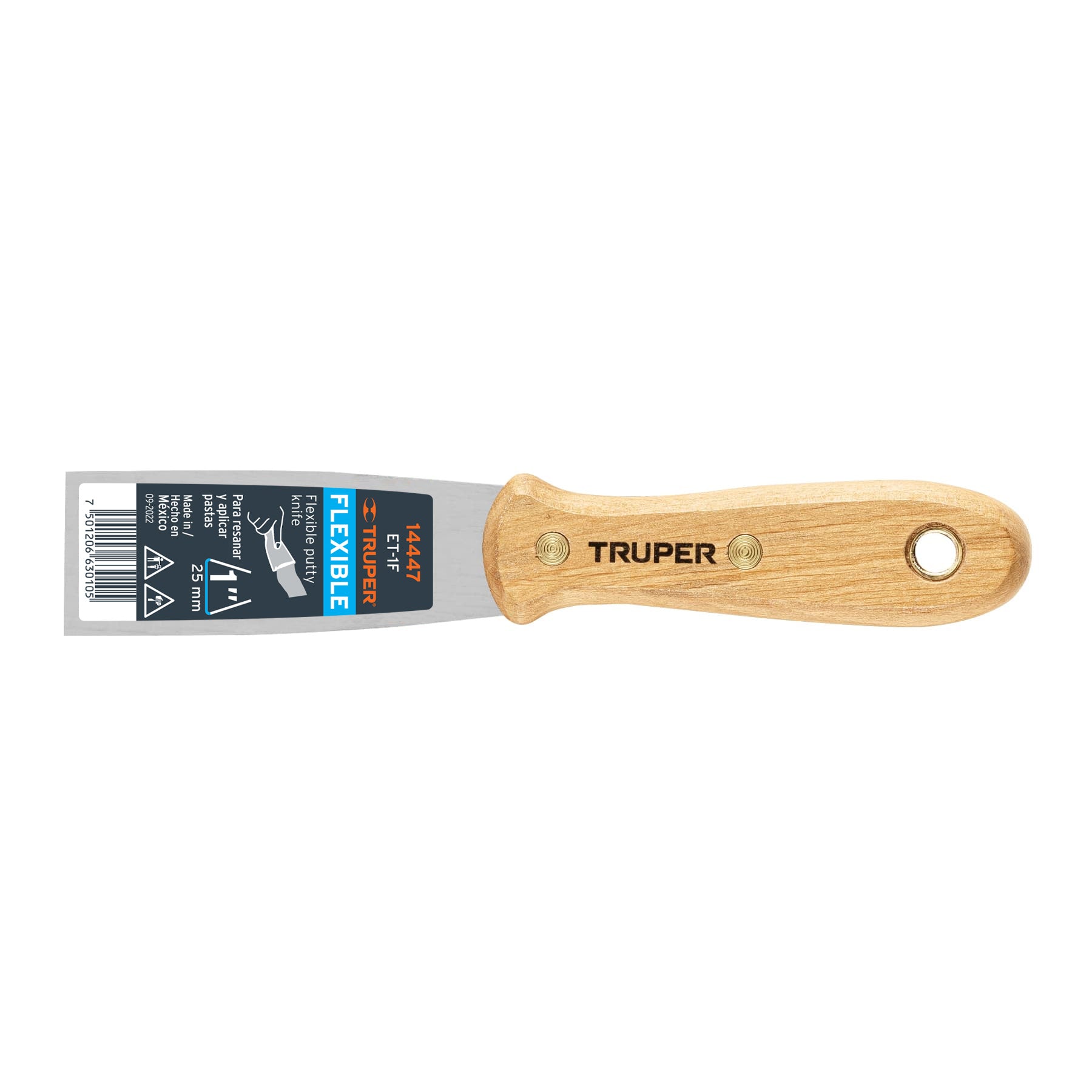 Espátula flexible 1" con mango de madera, Truper