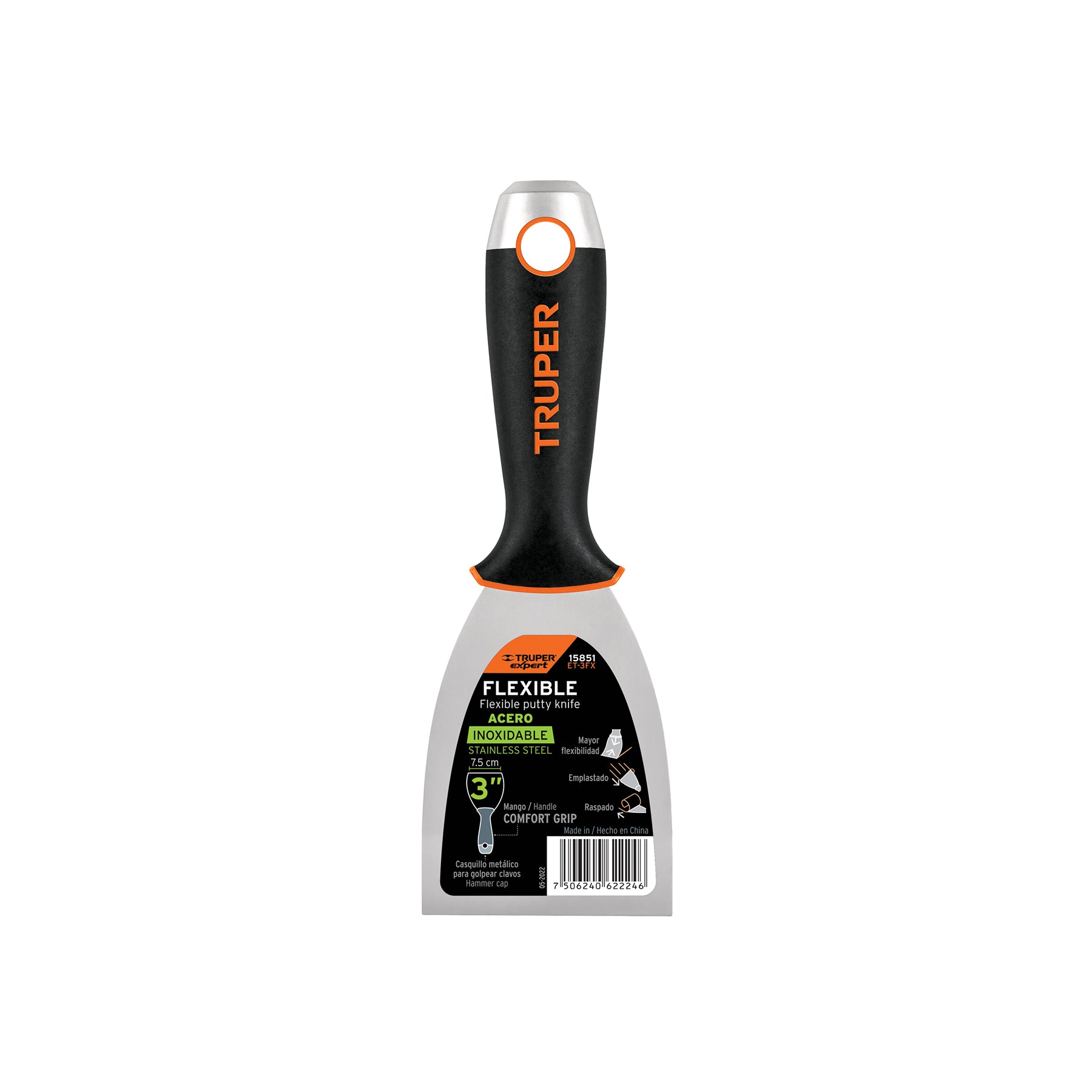 Espátula flexible 3" acero inoxidable mango Comfort Grip, Expert