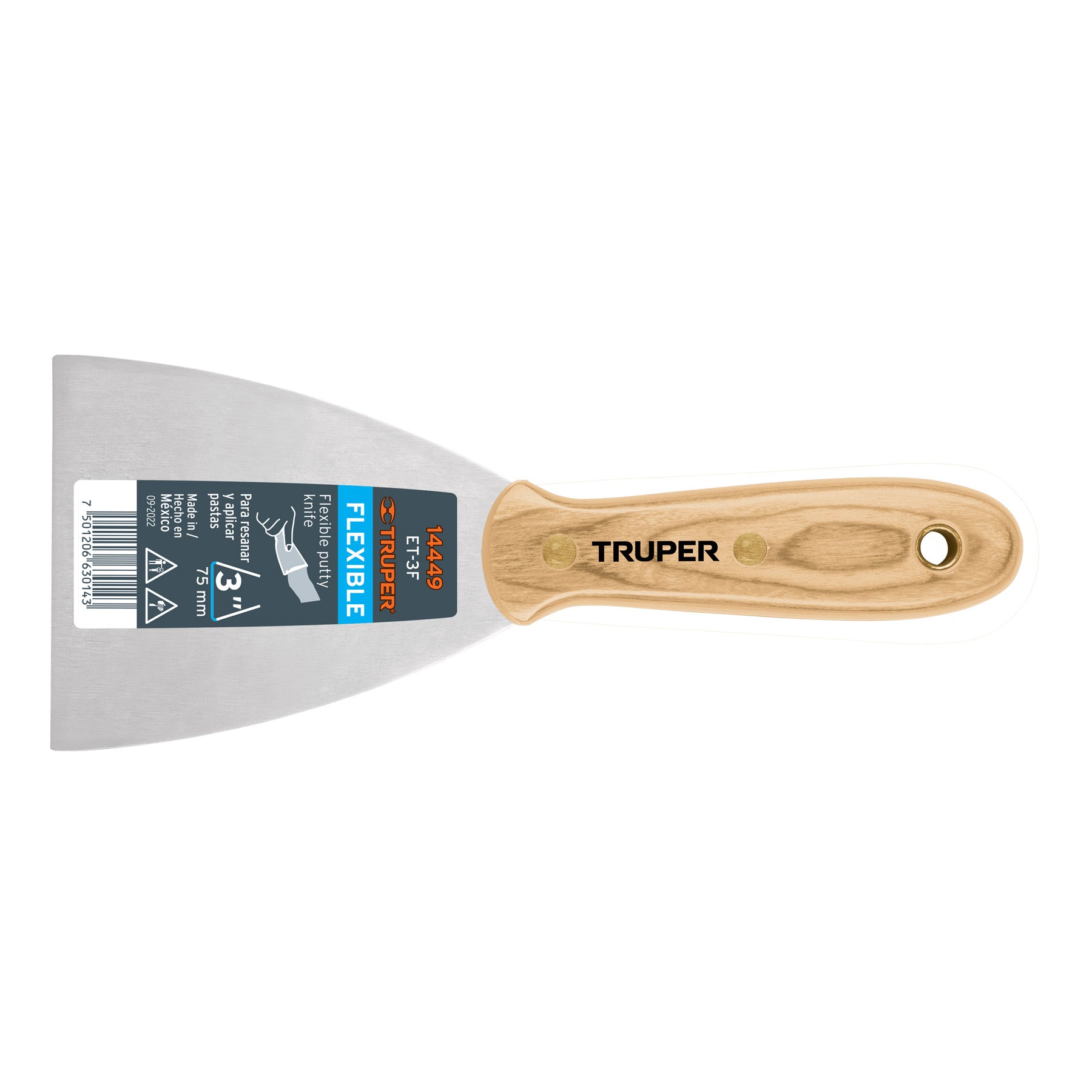 Espátula flexible 3" con mango de madera, Truper