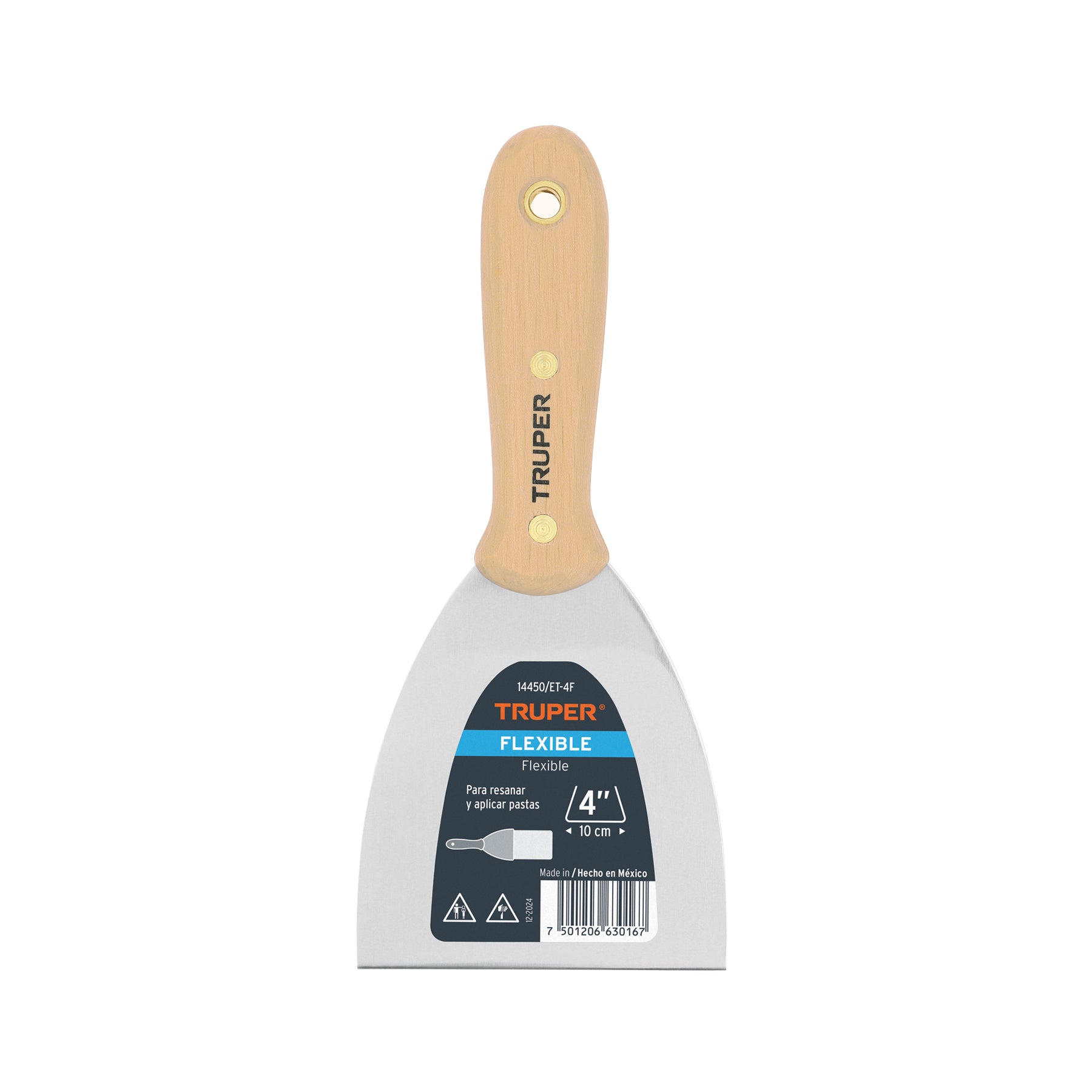 Espátula flexible 4" con mango de madera, Truper