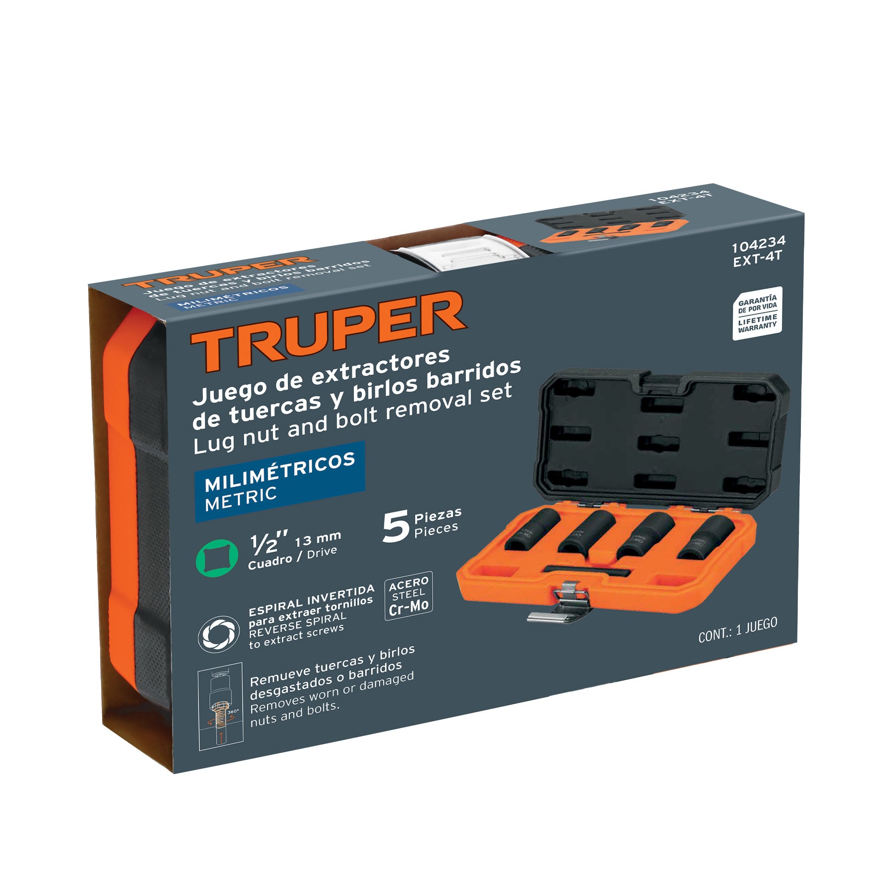 Juego de extractores de tuercas barridas, Truper, EXT-4T, 104234