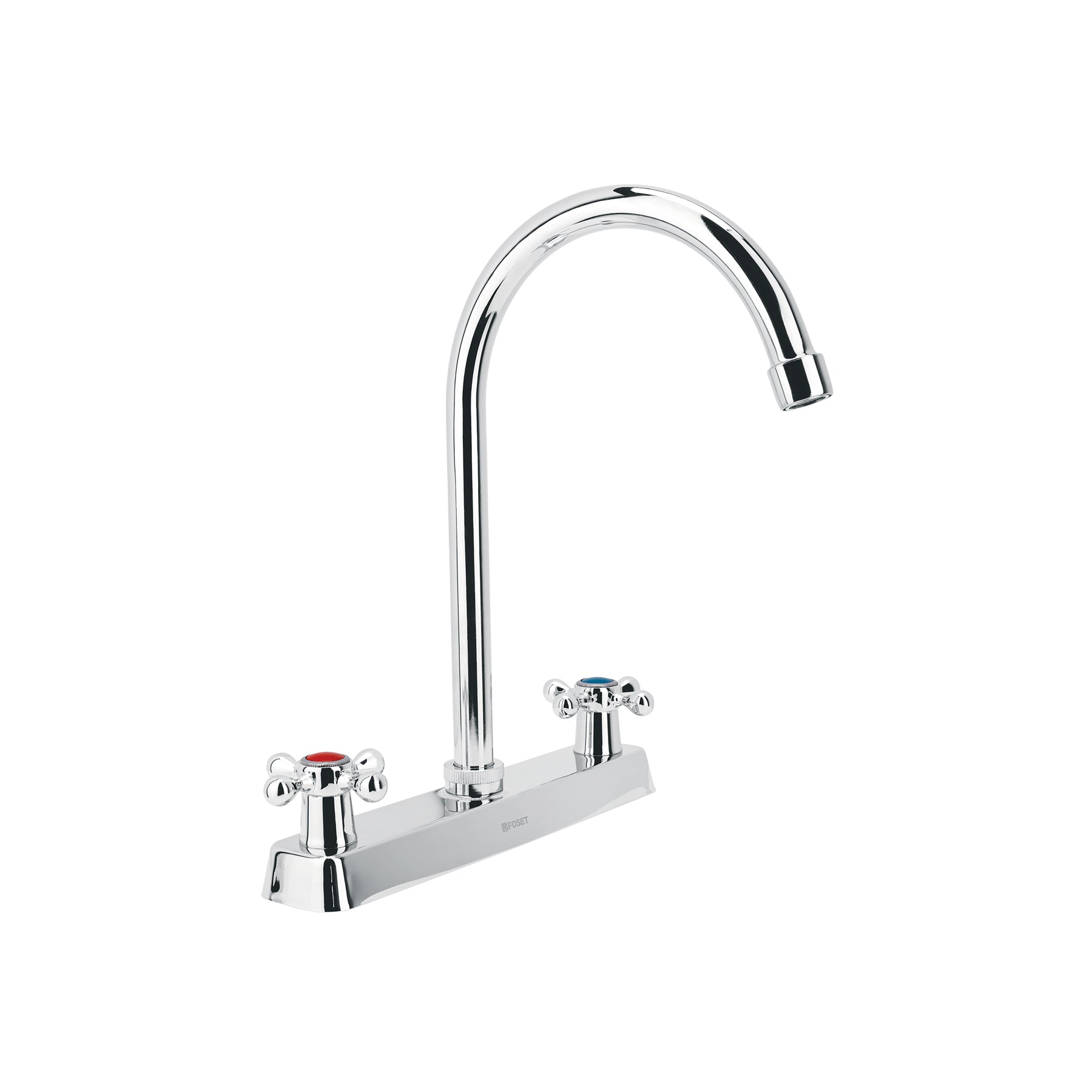 Mezcladora 8" fregadero cromo, cuello curvo, cruceta, BASIC, Foset, F-320E, 45620