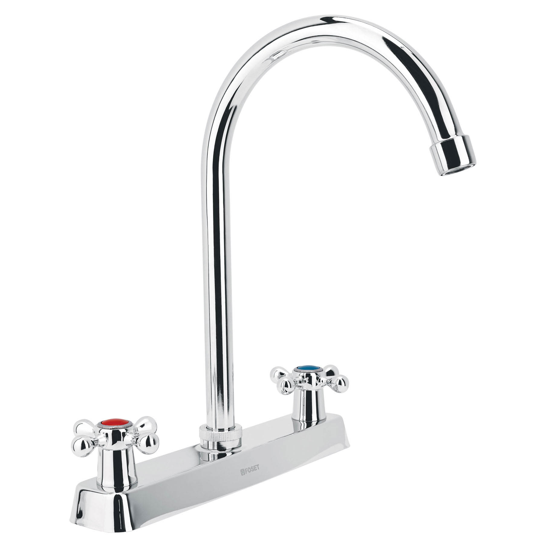 Mezcladora 8" fregadero cromo, cuello curvo, cruceta, BASIC
