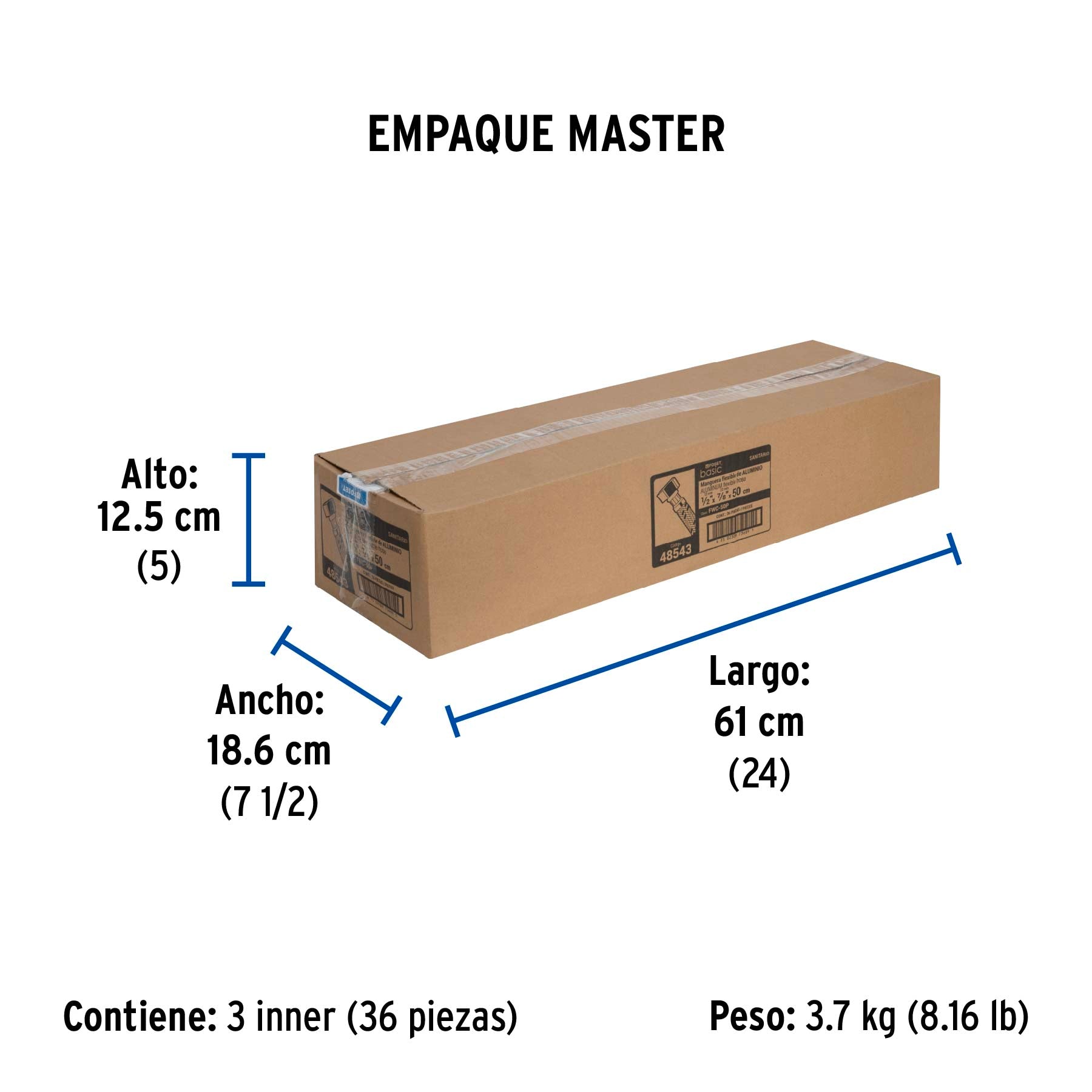 Manguera para WC, aluminio, 1/2" x 7/8", 50 cm, Basic