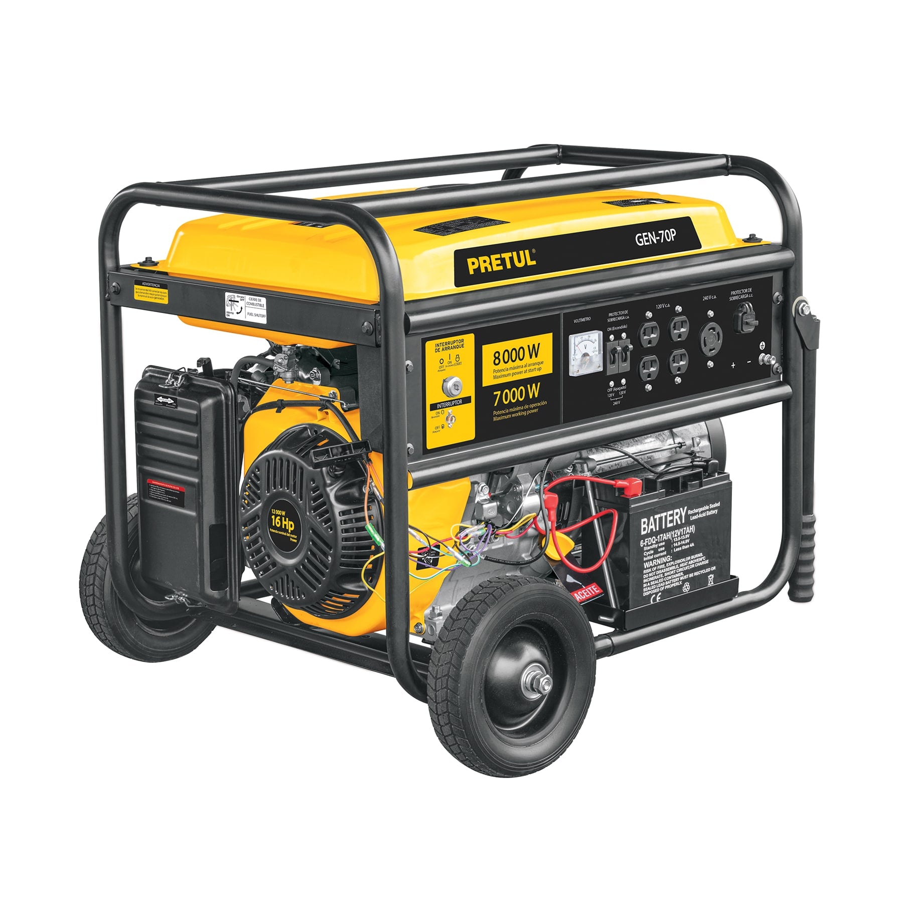 Generador portátil 7 kW motor a gasolina, Pretul, GEN-70P, 26036