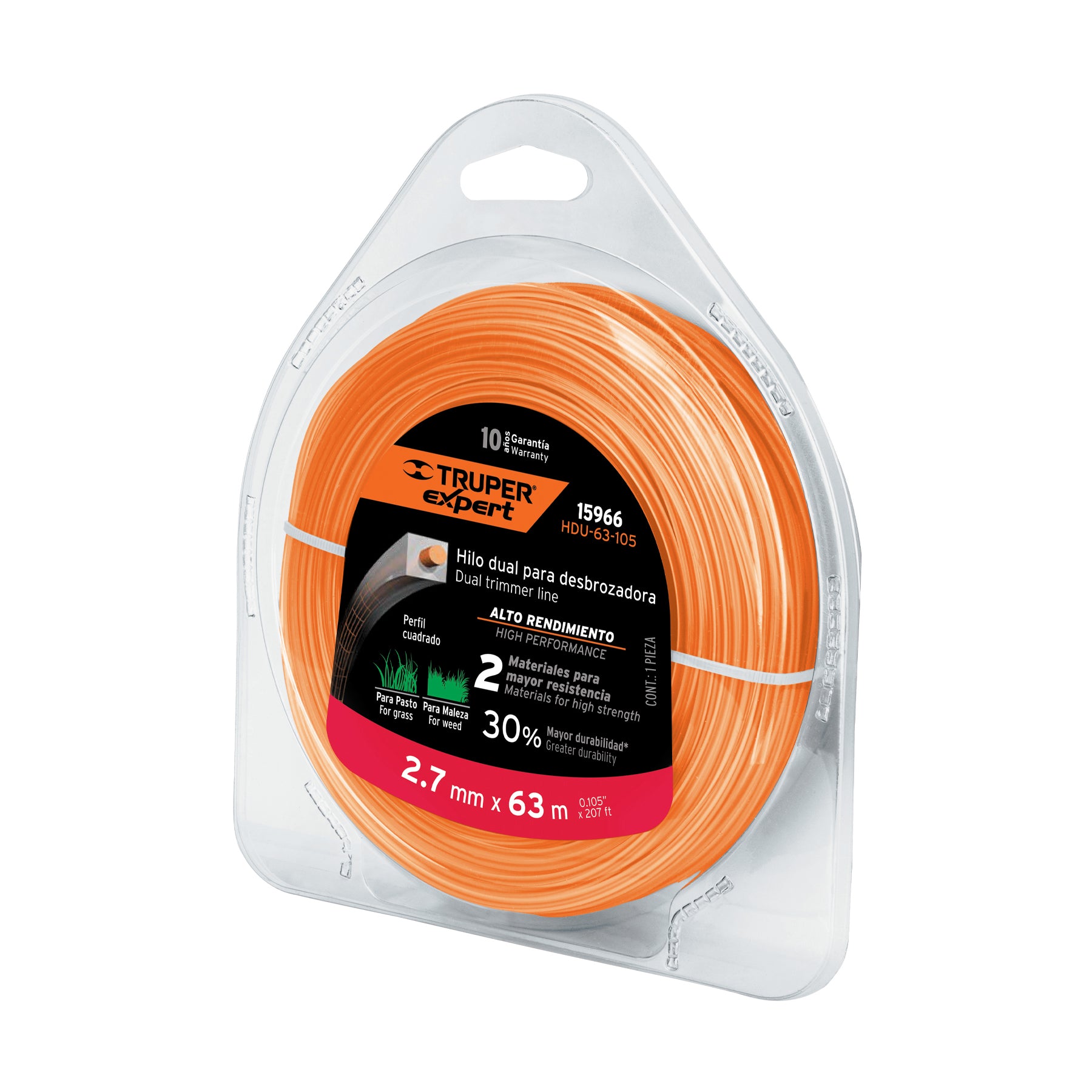 Hilo cuadrado dual para desbrozadora,2.7mm x 63m,blíster Expert
