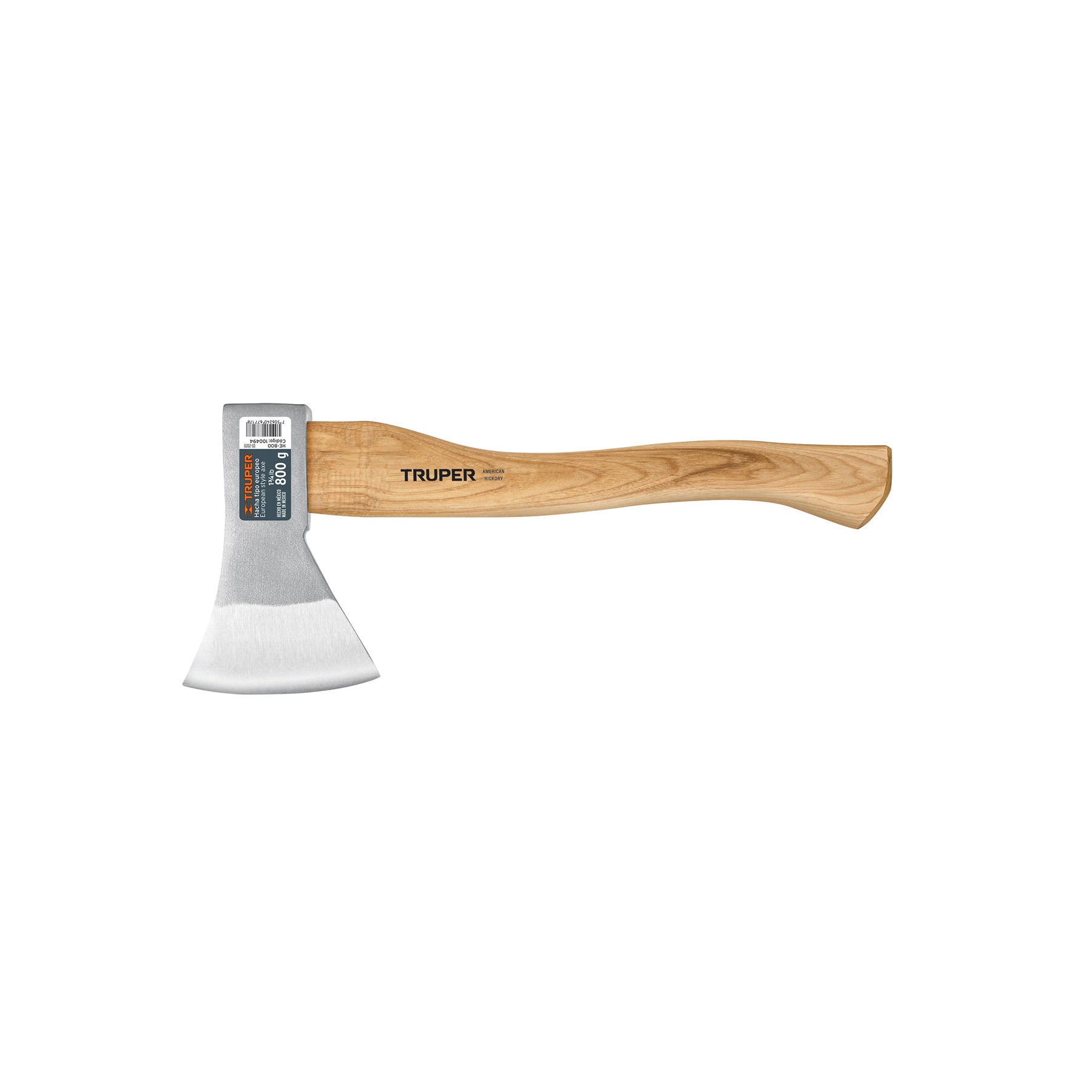 Hacha europea, 800 g, mango hickory 15", Truper