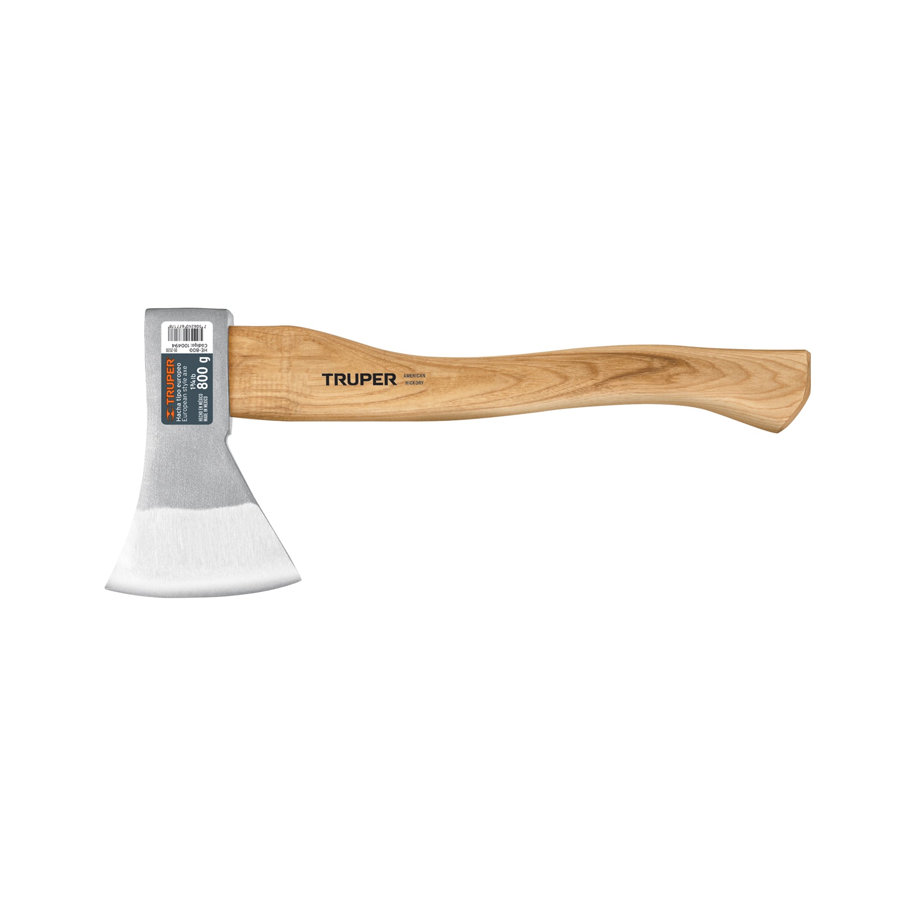 Hacha europea, 800 g, mango hickory 15", Truper