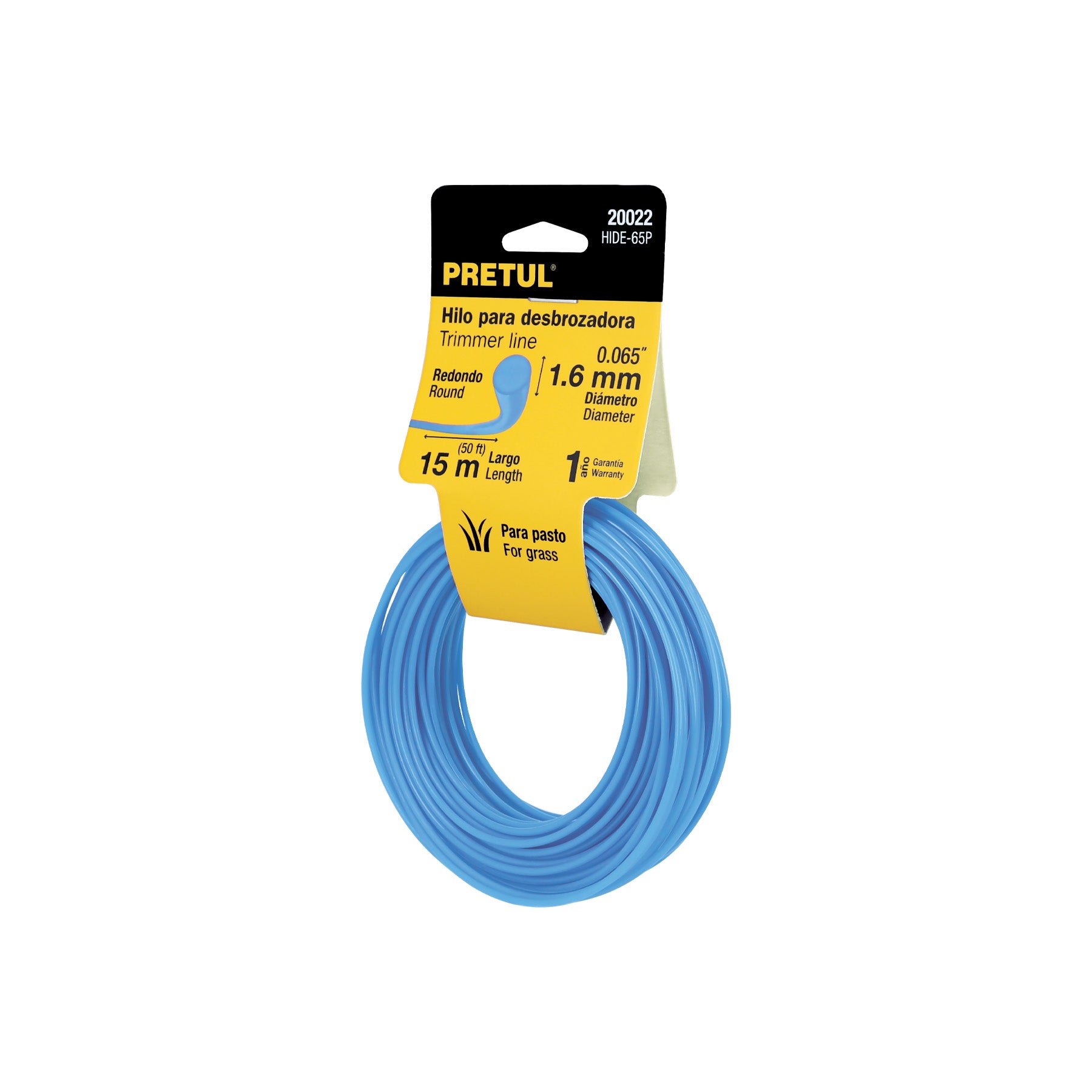 Hilo redondo, para desbrozadora, 1.6mm x15m, tarjeta, Pretul