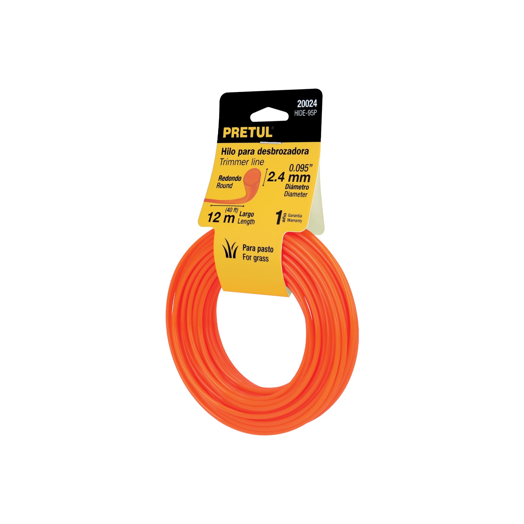 Hilo redondo, para desbrozadora, 2.4mm x12m, tarjeta, Pretul