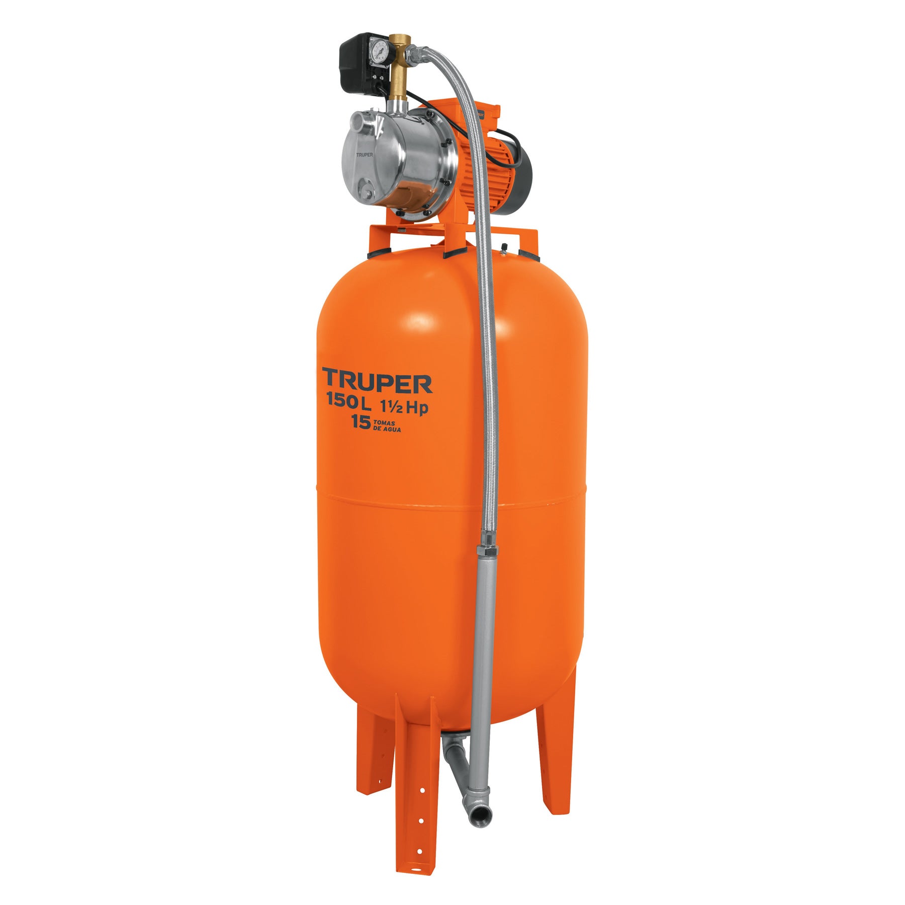 Equipo hidroneumático 150L, bomba Jet inoxidable 1-1/2 HP, Truper