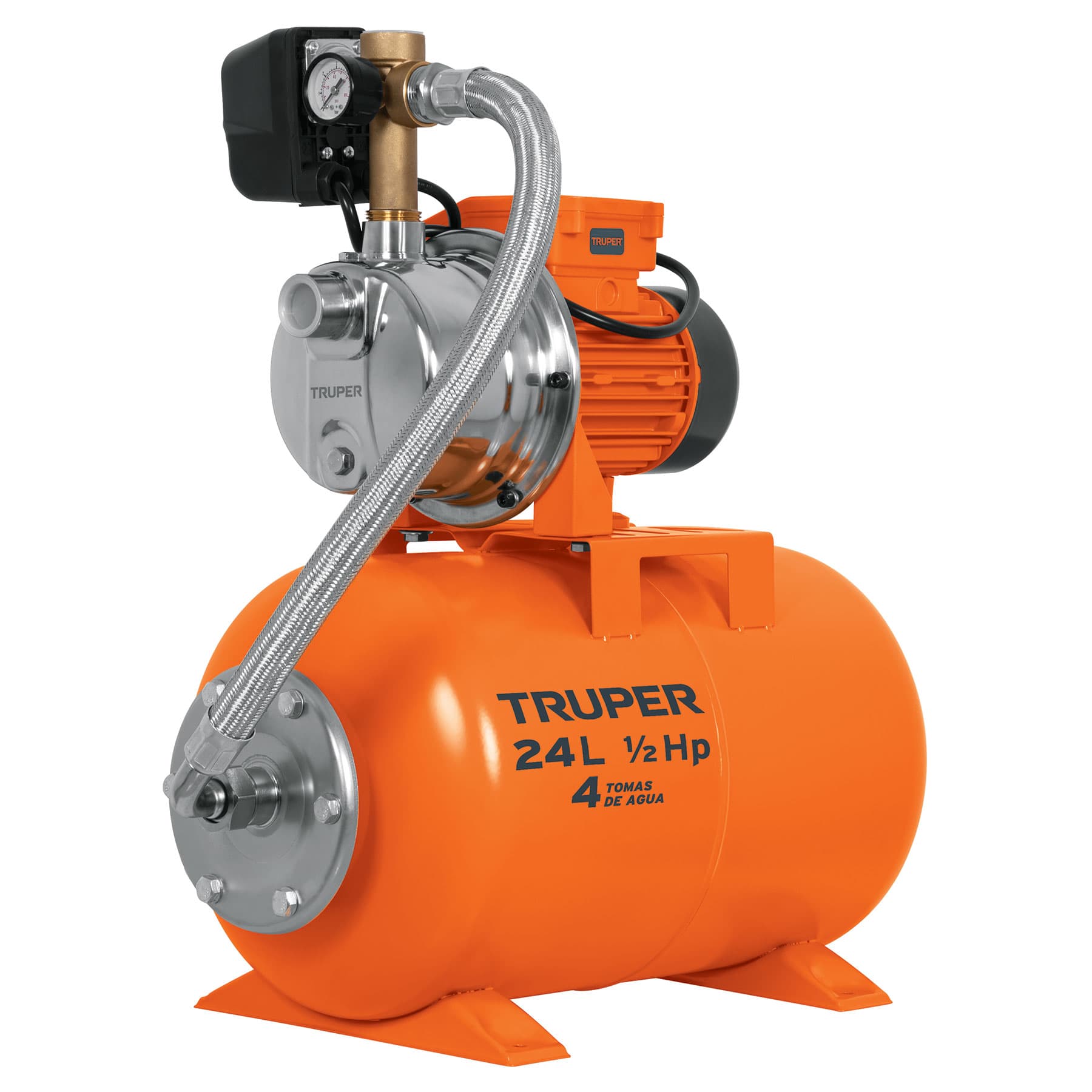 Equipo hidroneumático 24L, bomba Jet inoxidable 1/2 HP, Truper