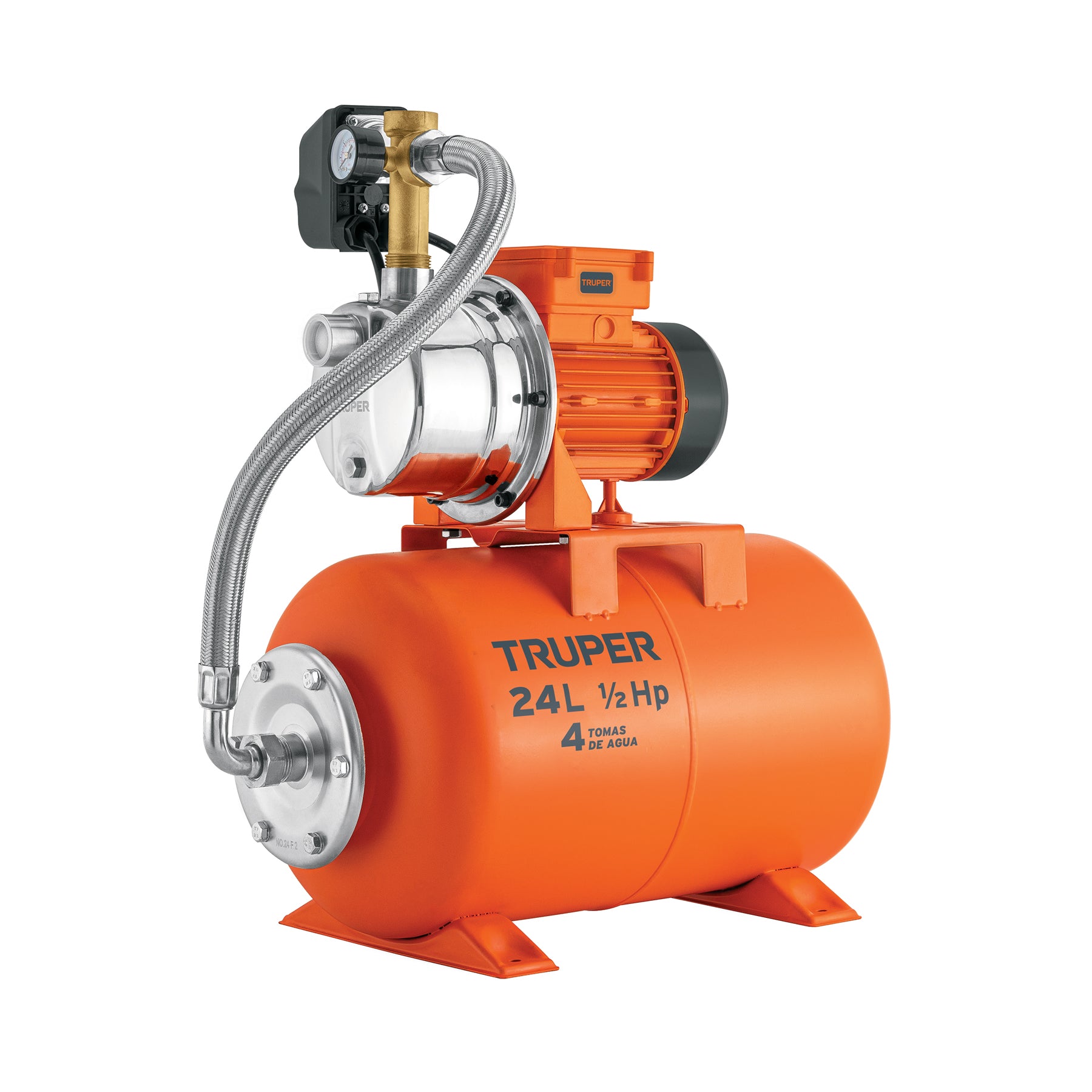Equipo hidroneumático 24L, bomba Jet inoxidable 1/2 HP, Truper