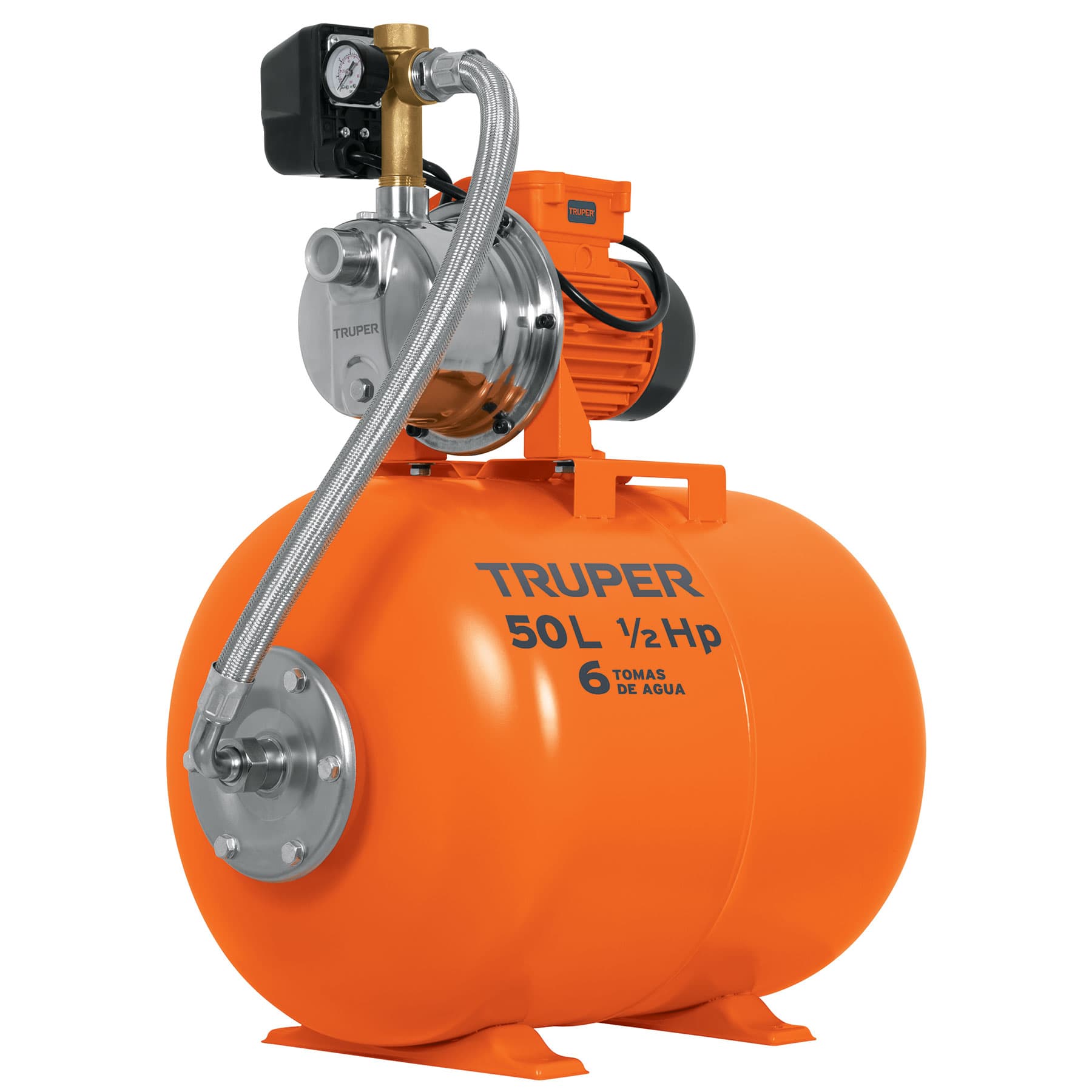 Equipo hidroneumático 50L, bomba Jet inoxidable 1/2 HP, Truper