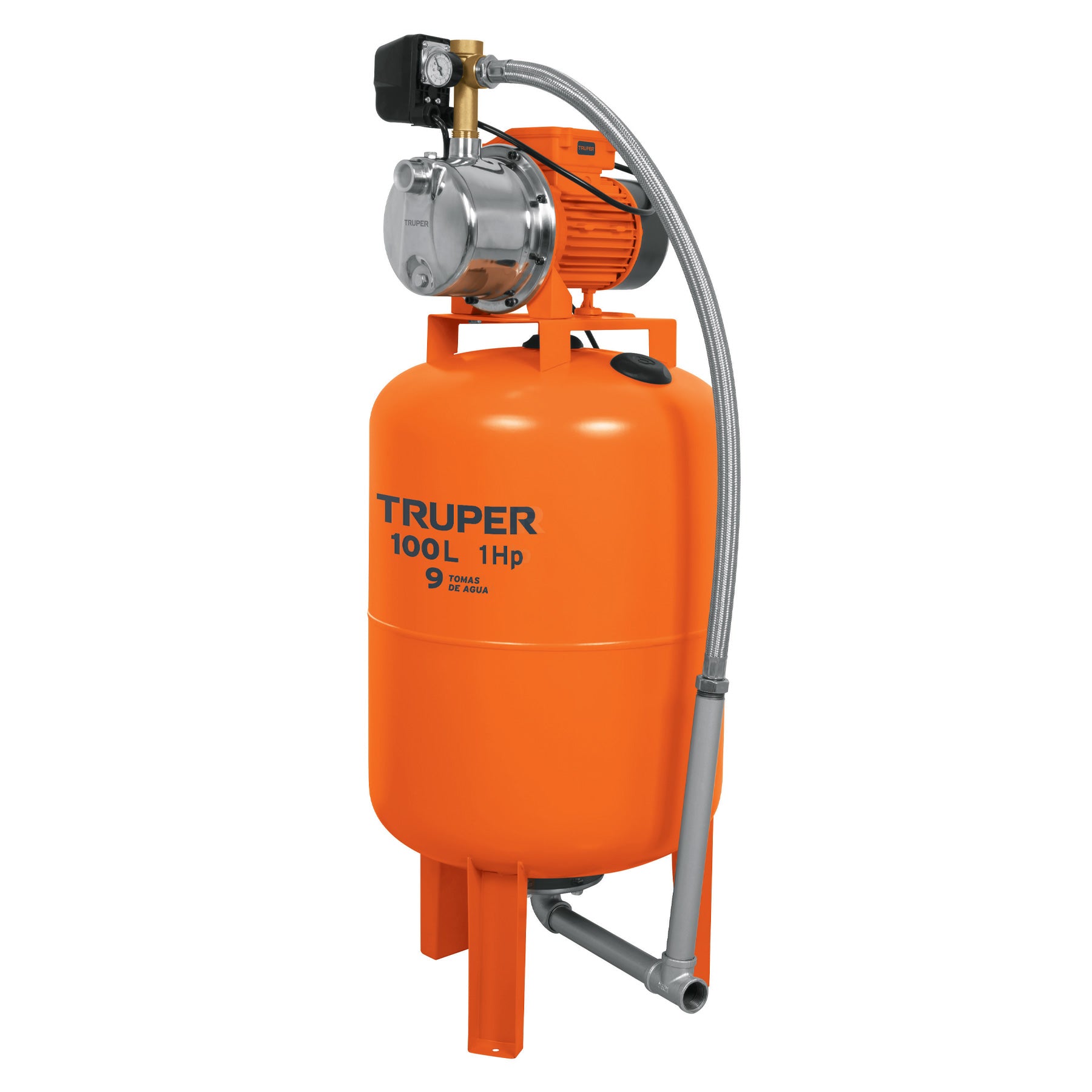 Equipo hidroneumático 100L, bomba Jet inoxidable 1 HP, Truper