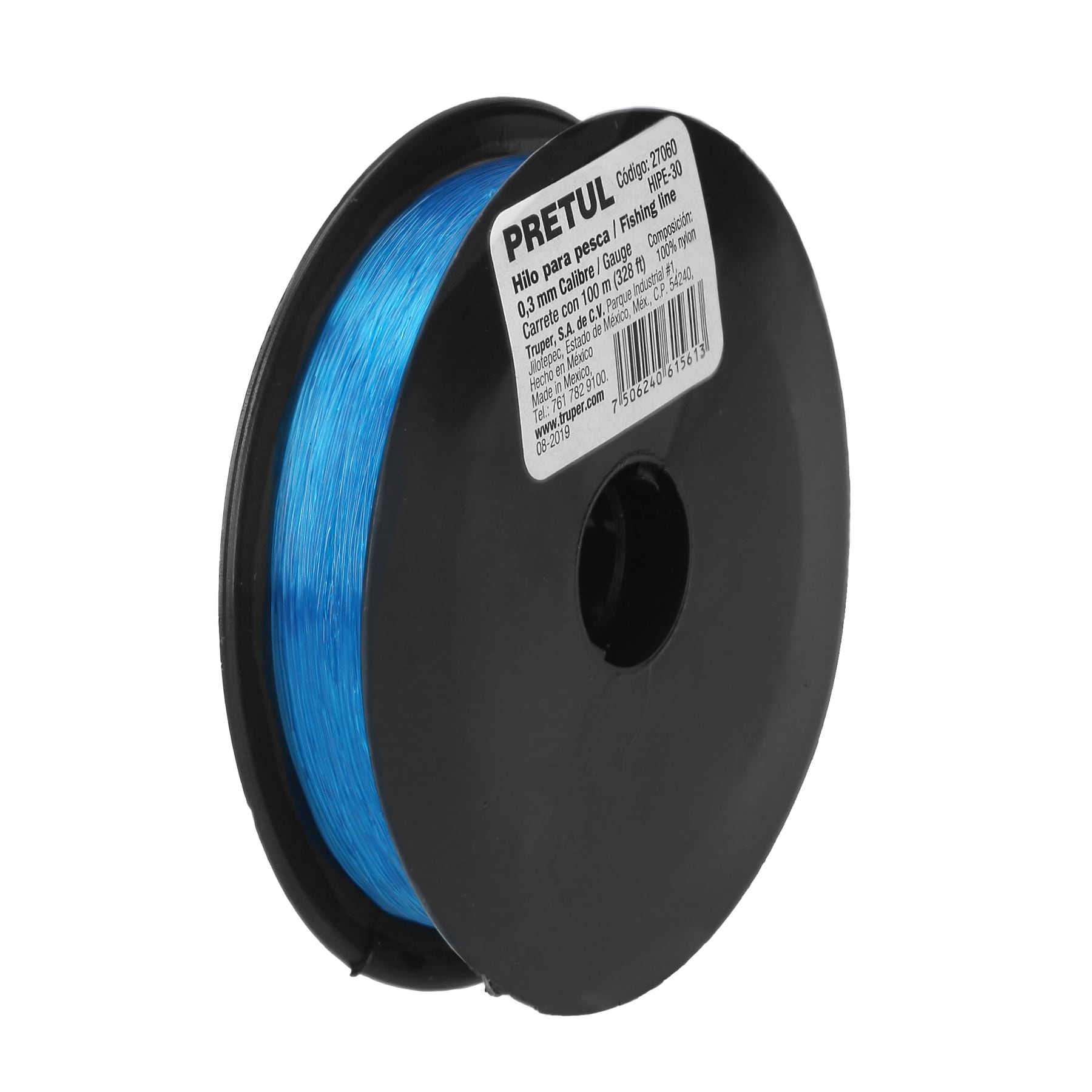 Carrete con 100 m de hilo para pesca azul calibre 0.30 mm, Pretul, HIPE-30, 27060