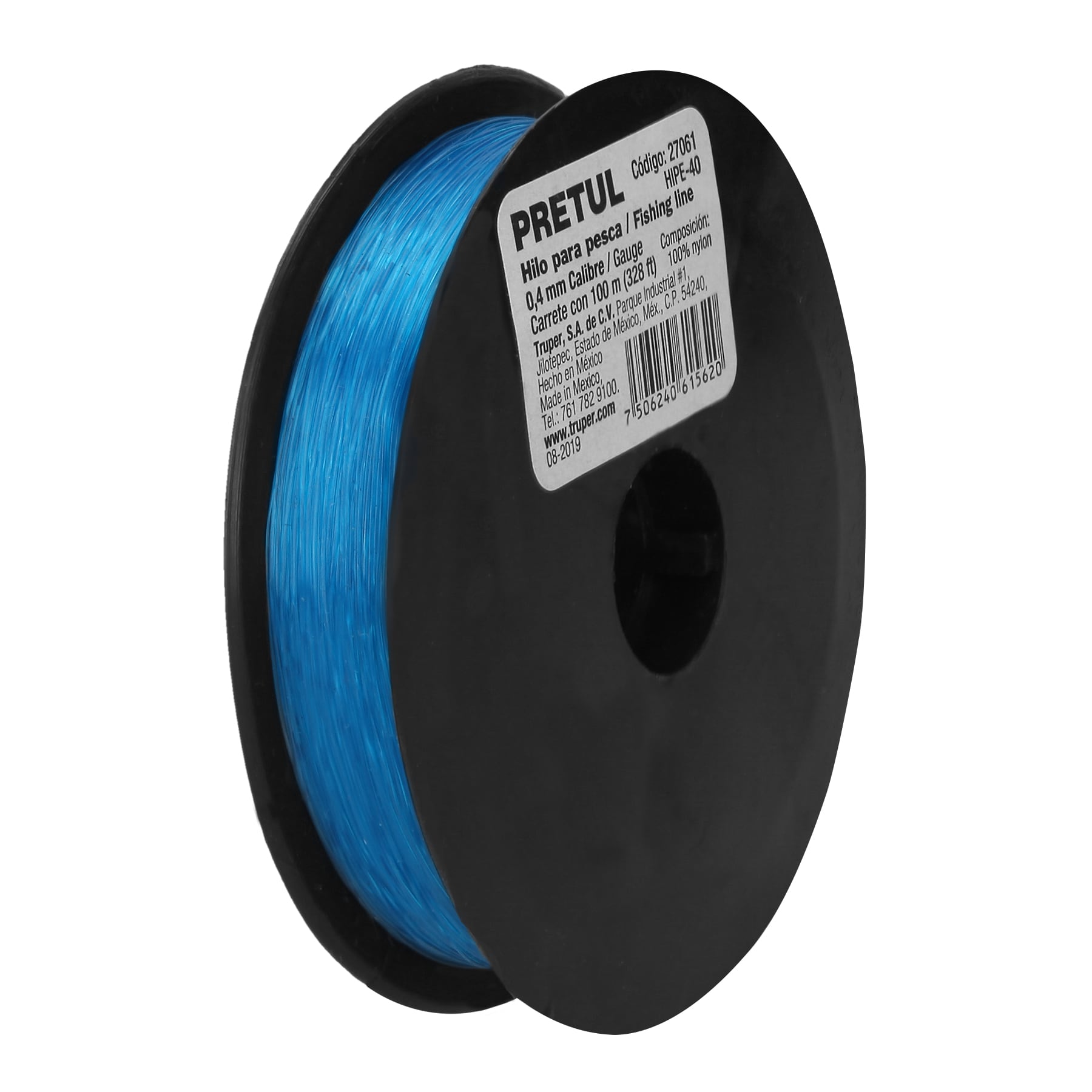 Carrete con 100 m de hilo para pesca azul calibre 0.40 mm, Pretul, HIPE-40, 27061