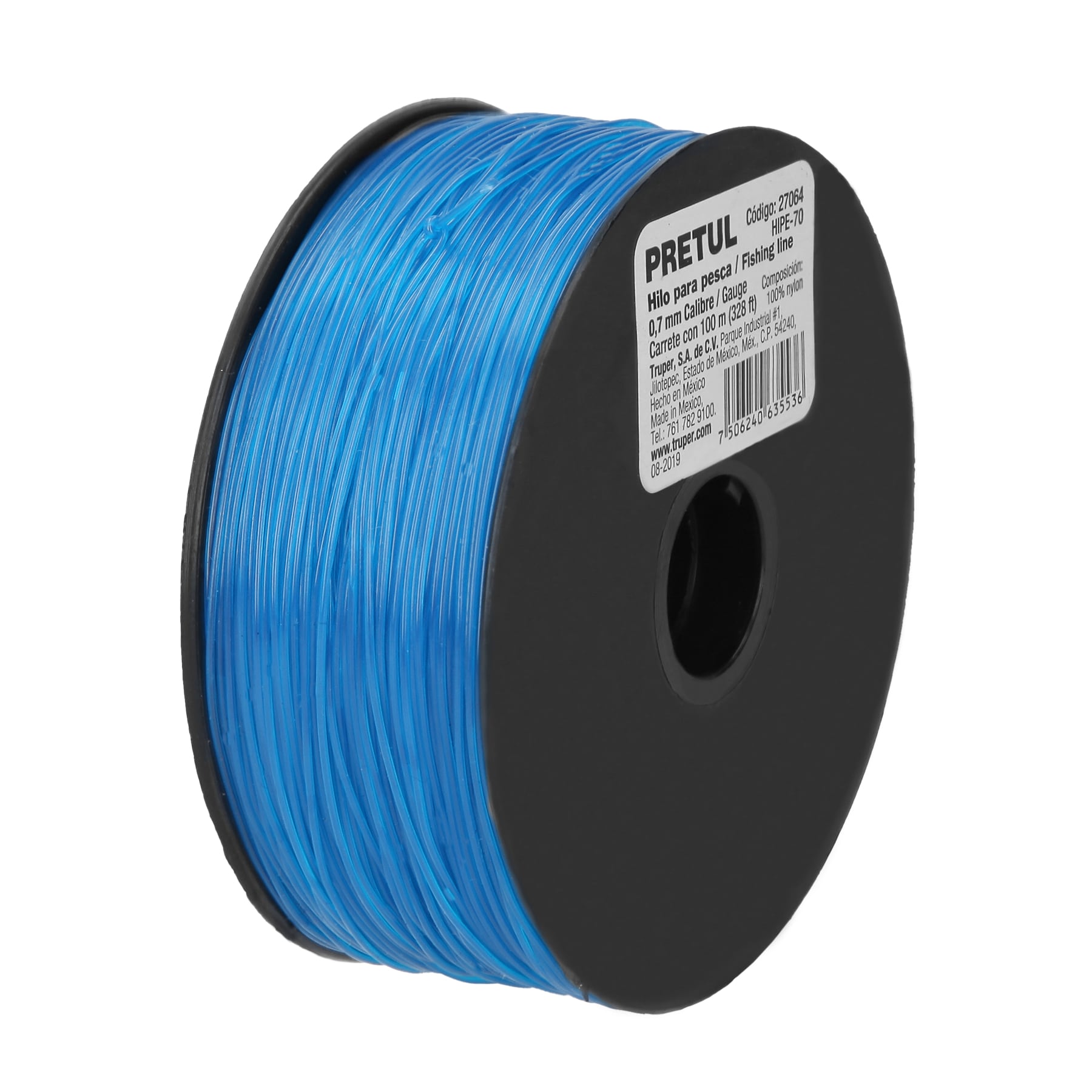 Carrete con 100 m de hilo para pesca azul calibre 0.70 mm, Pretul, HIPE-70, 27064