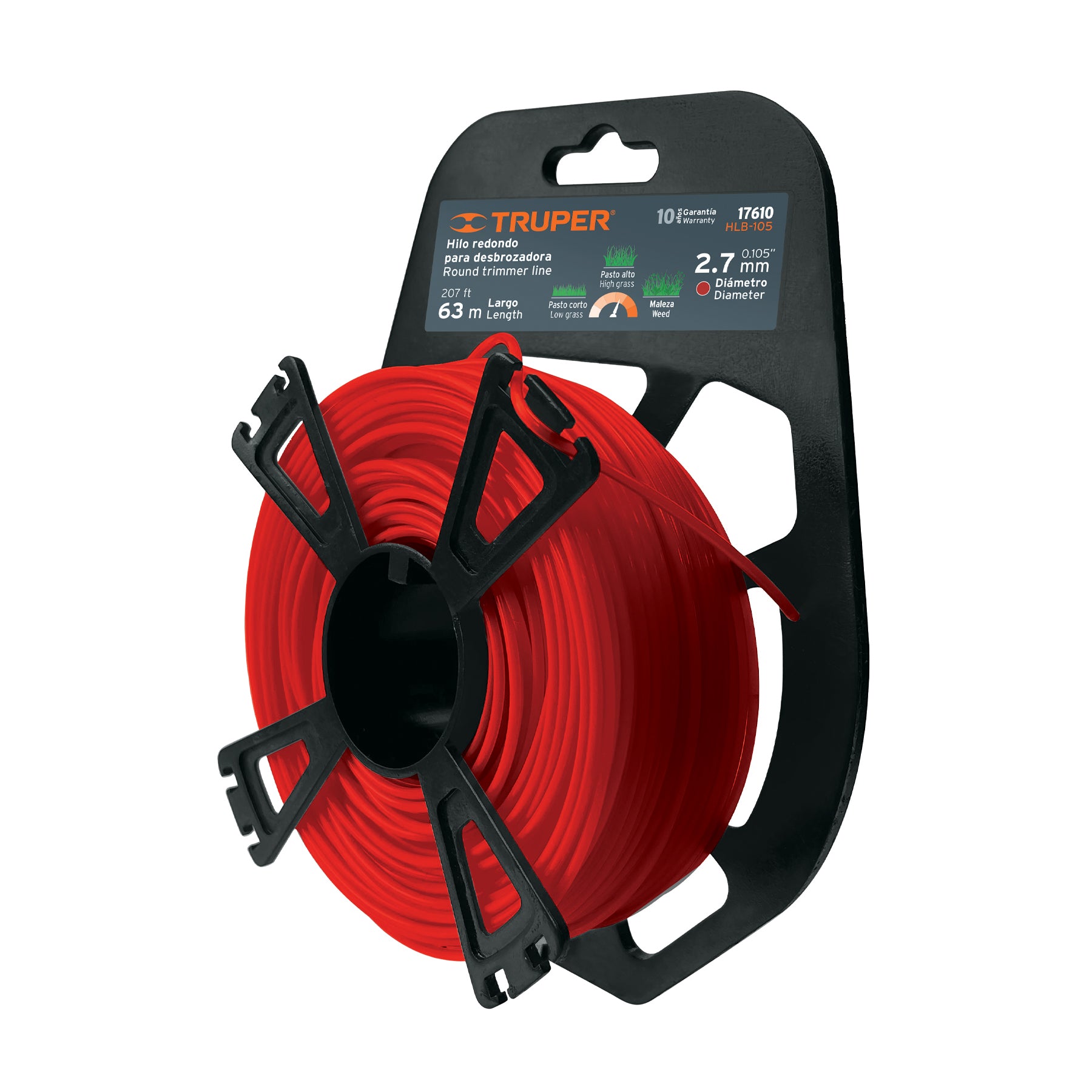 Hilo redondo, para desbrozadora, 2.7mmx63m tarjeta tipo carrete