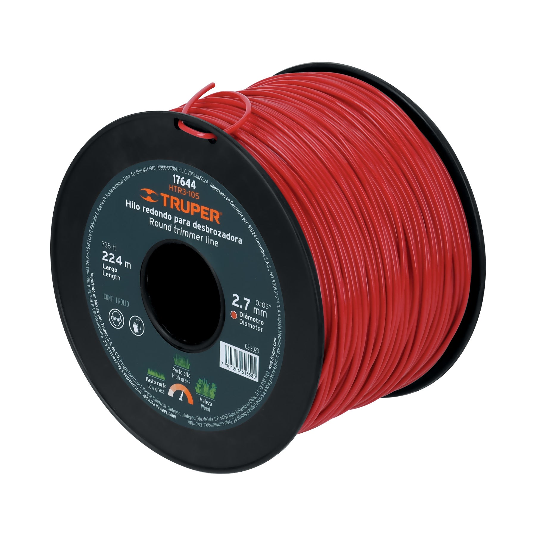 Hilo redondo, para desbrozadora, 2.7mm x 224m,carrete,Truper