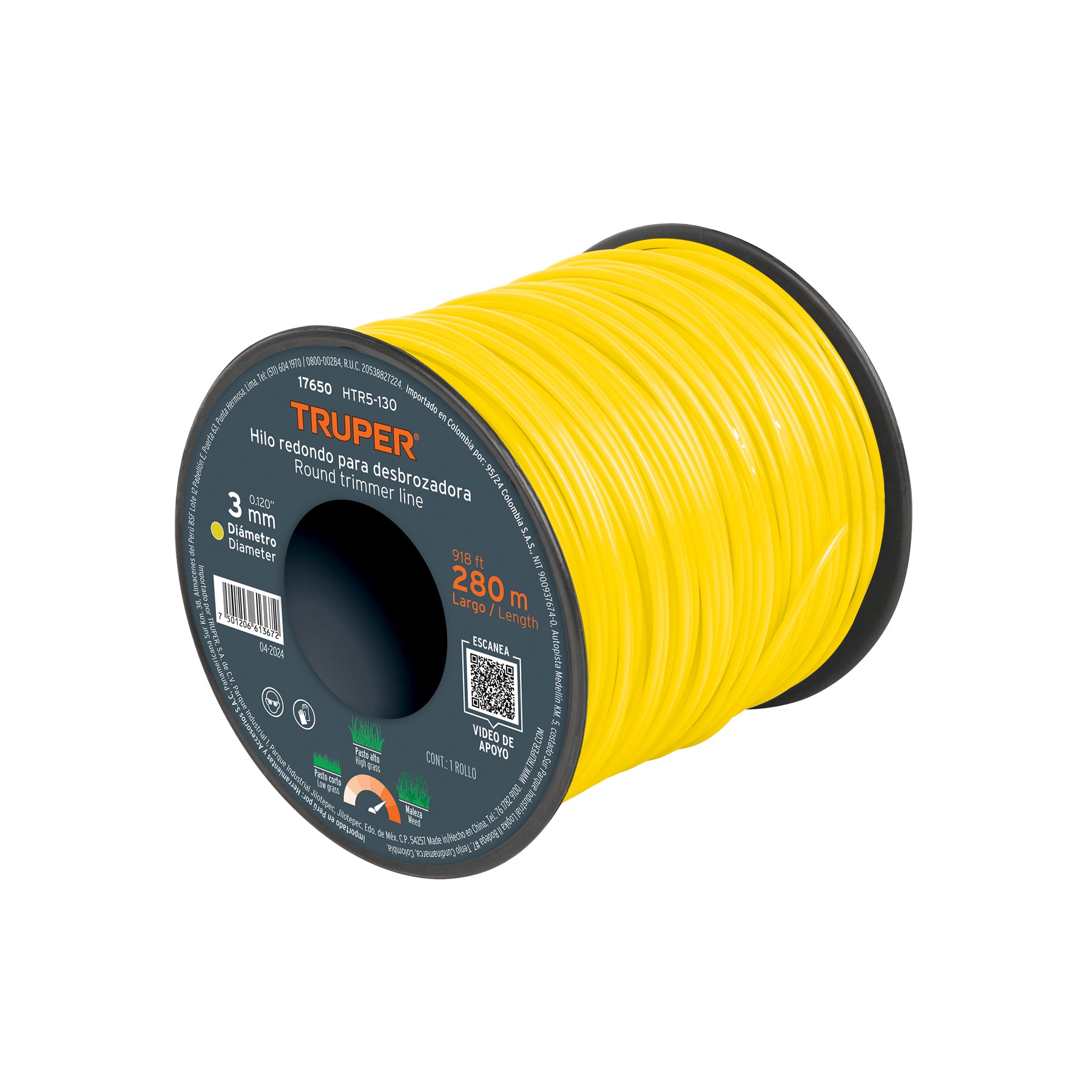 Hilo redondo, para desbrozadora, 3mm x 280m, carrete, Truper