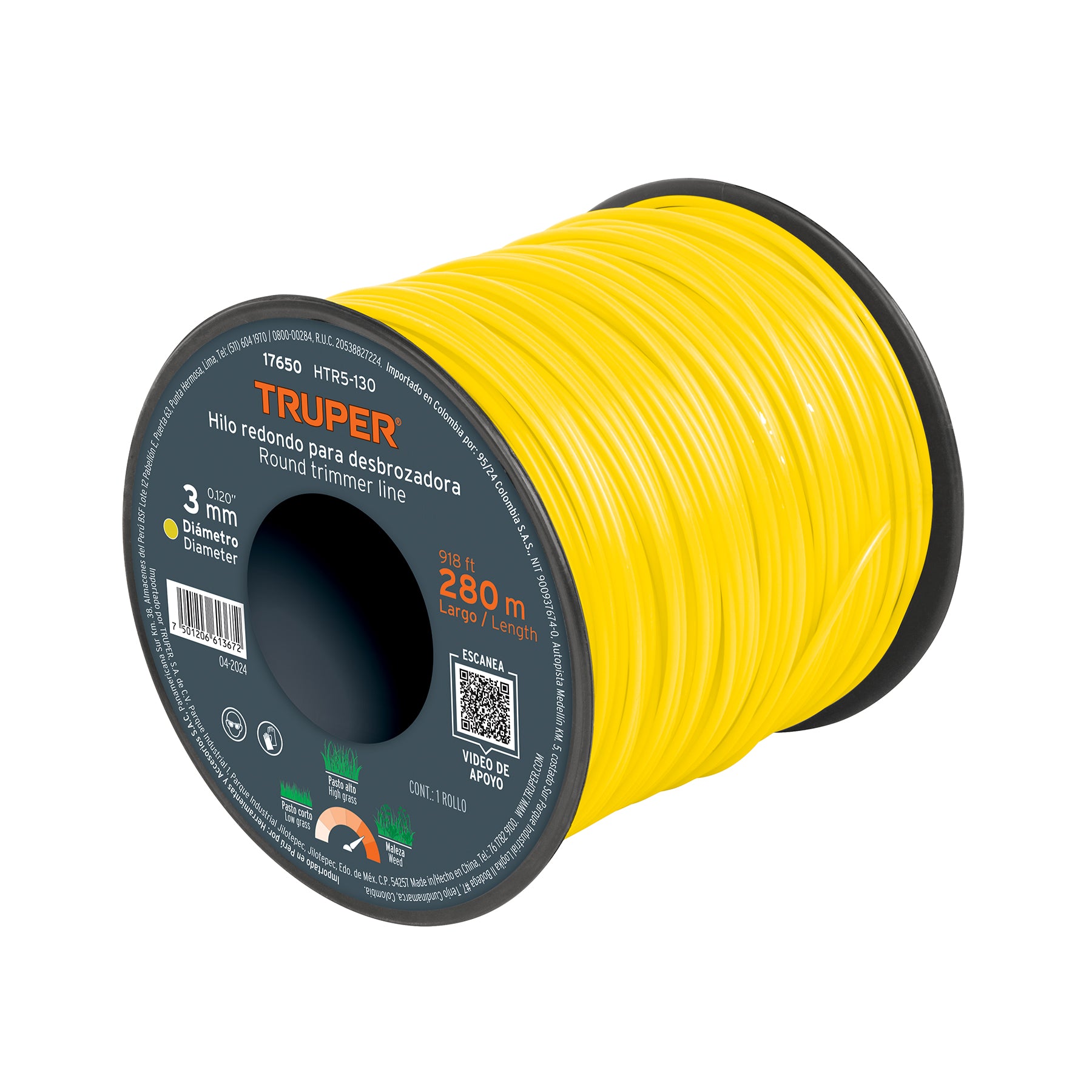 Hilo redondo, para desbrozadora, 3mm x 280m, carrete, Truper
