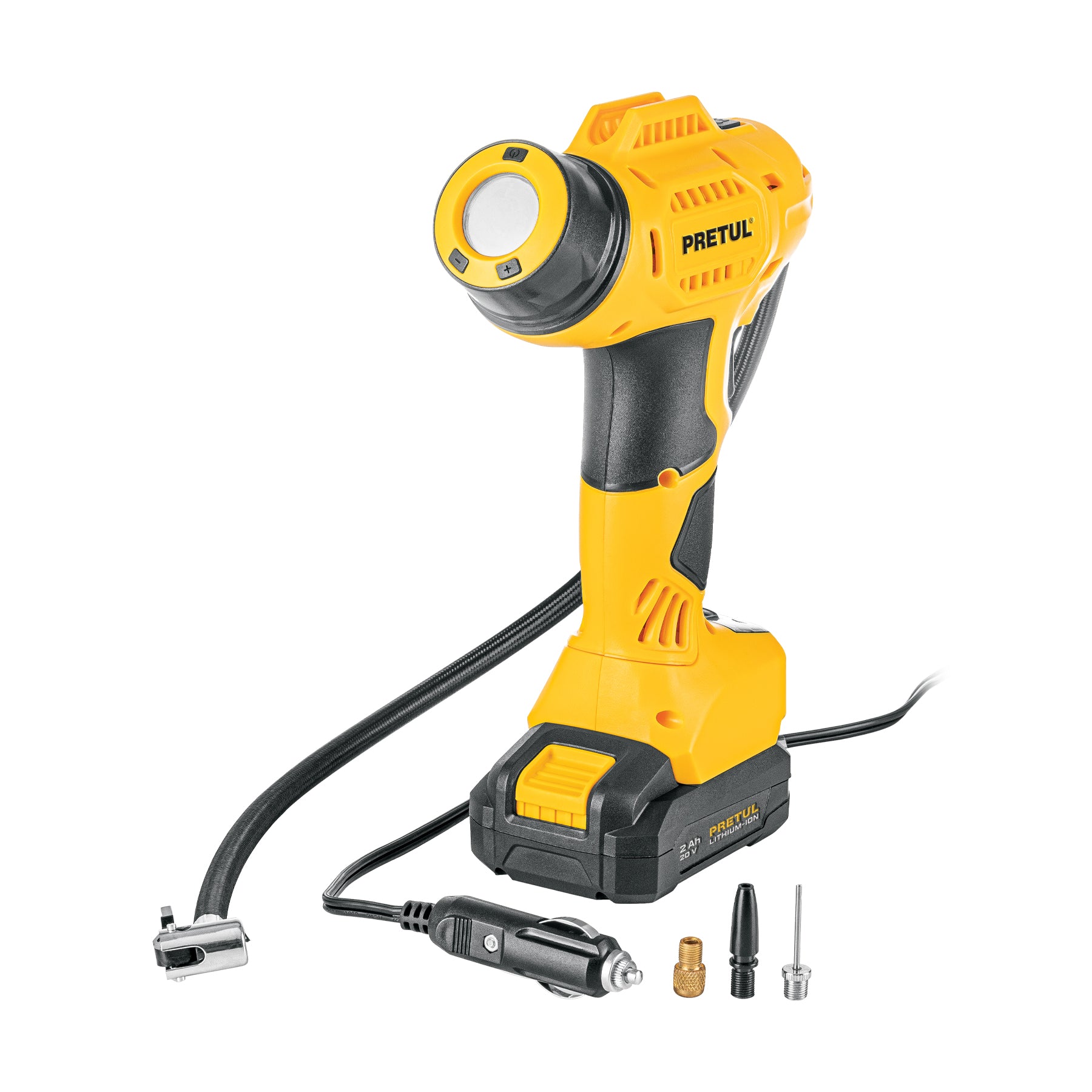 Inflador inalámbrico portátil, 20 V para auto, Pretul, INFI-20P, 29074